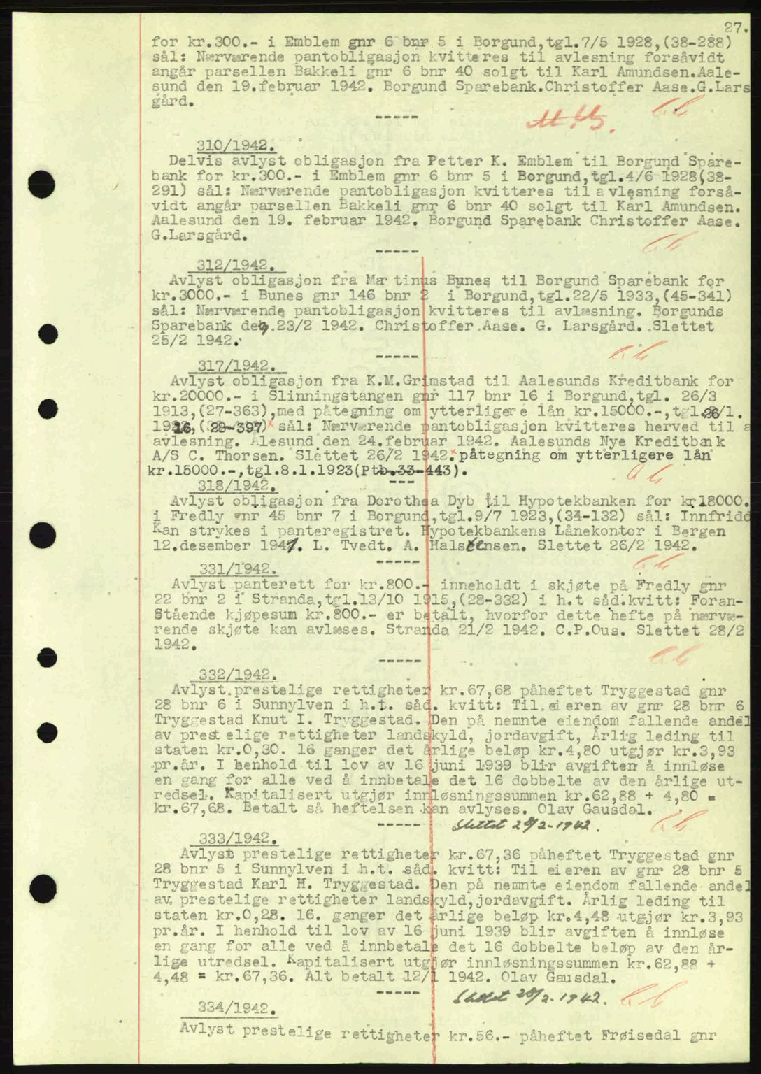 Nordre Sunnmøre sorenskriveri, SAT/A-0006/1/2/2C/2Ca: Pantebok nr. B1-6, 1938-1942, Dagboknr: 310/1942