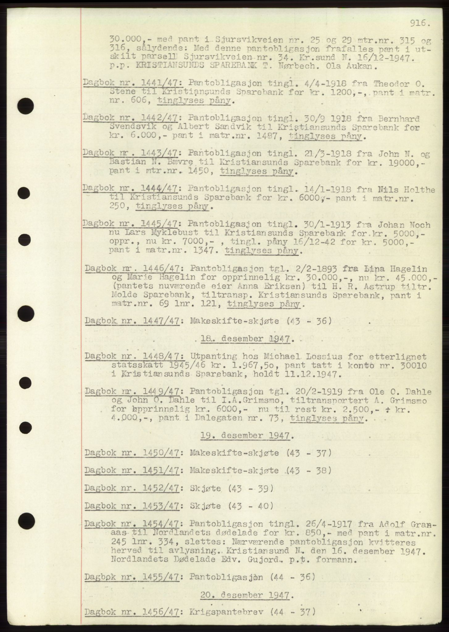 Kristiansund byfogd, AV/SAT-A-4587/A/27: Pantebok nr. 32b, 1945-1950, Dagboknr: 1441/1947