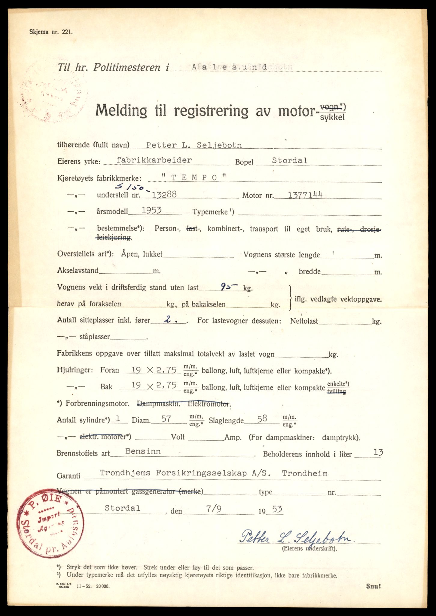 Møre og Romsdal vegkontor - Ålesund trafikkstasjon, SAT/A-4099/F/Fe/L0036: Registreringskort for kjøretøy T 12831 - T 13030, 1927-1998, s. 2967