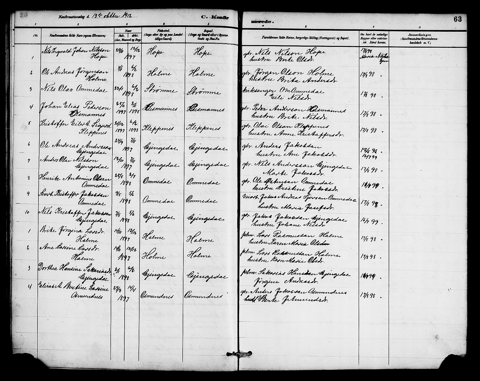 Gloppen sokneprestembete, AV/SAB-A-80101/H/Hab/Habe/L0001: Klokkerbok nr. E 1, 1891-1917, s. 63