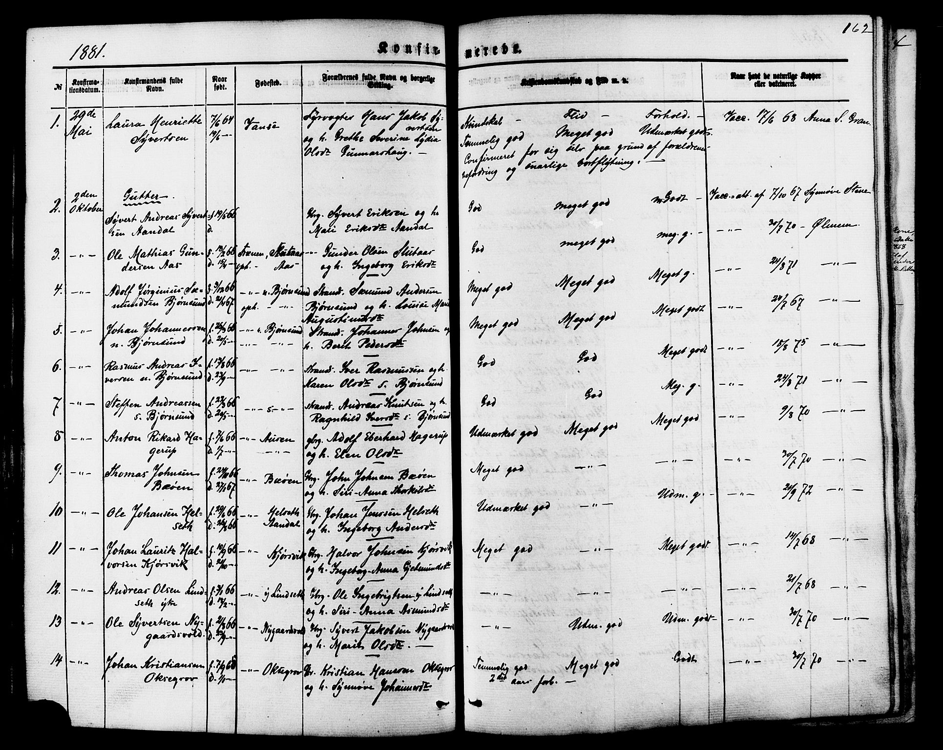 Ministerialprotokoller, klokkerbøker og fødselsregistre - Møre og Romsdal, SAT/A-1454/565/L0749: Ministerialbok nr. 565A03, 1871-1886, s. 162