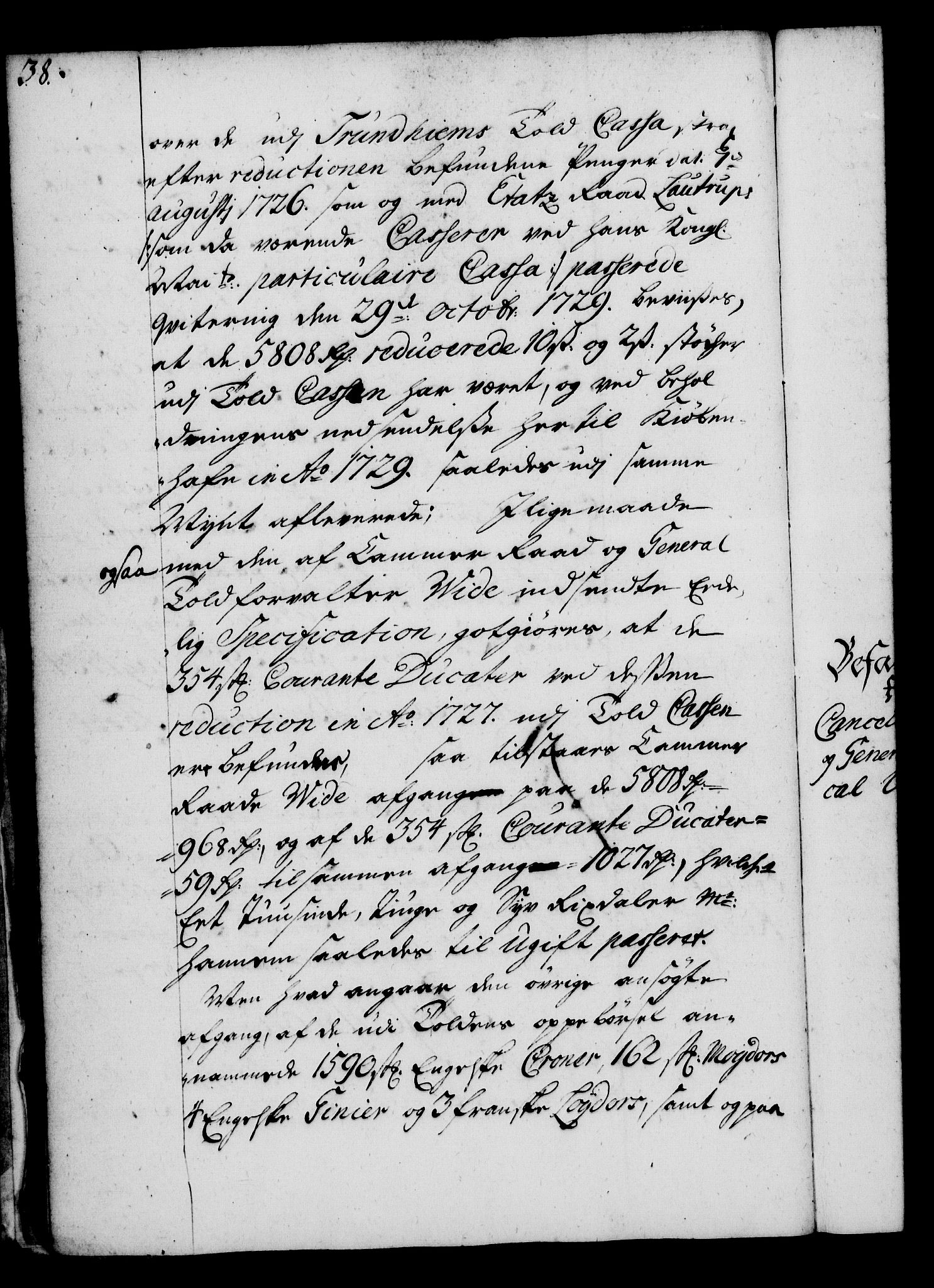 Rentekammeret, Kammerkanselliet, RA/EA-3111/G/Gg/Gga/L0004: Norsk ekspedisjonsprotokoll med register (merket RK 53.4), 1734-1741, s. 38