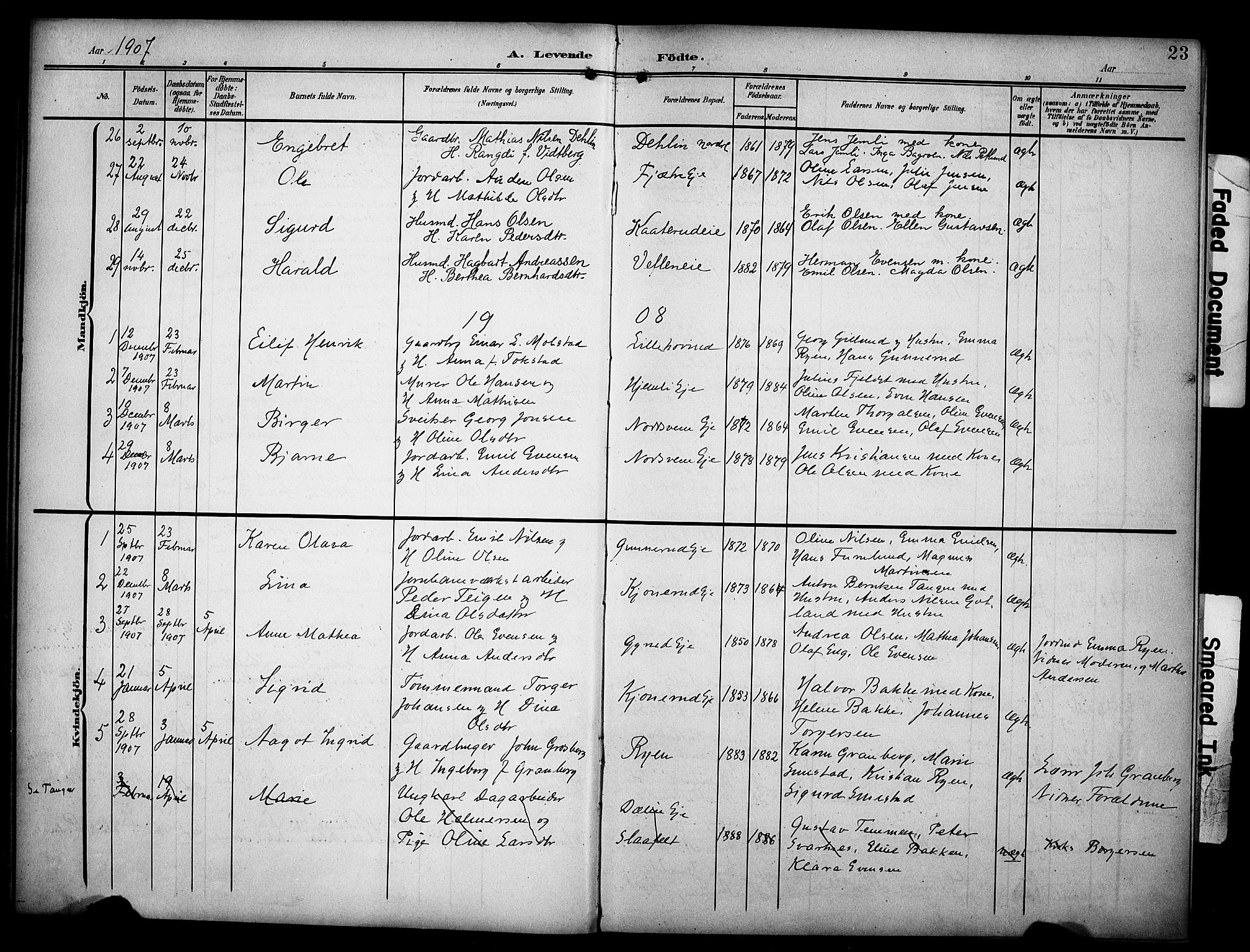 Stange prestekontor, AV/SAH-PREST-002/K/L0022: Ministerialbok nr. 22, 1903-1914, s. 23