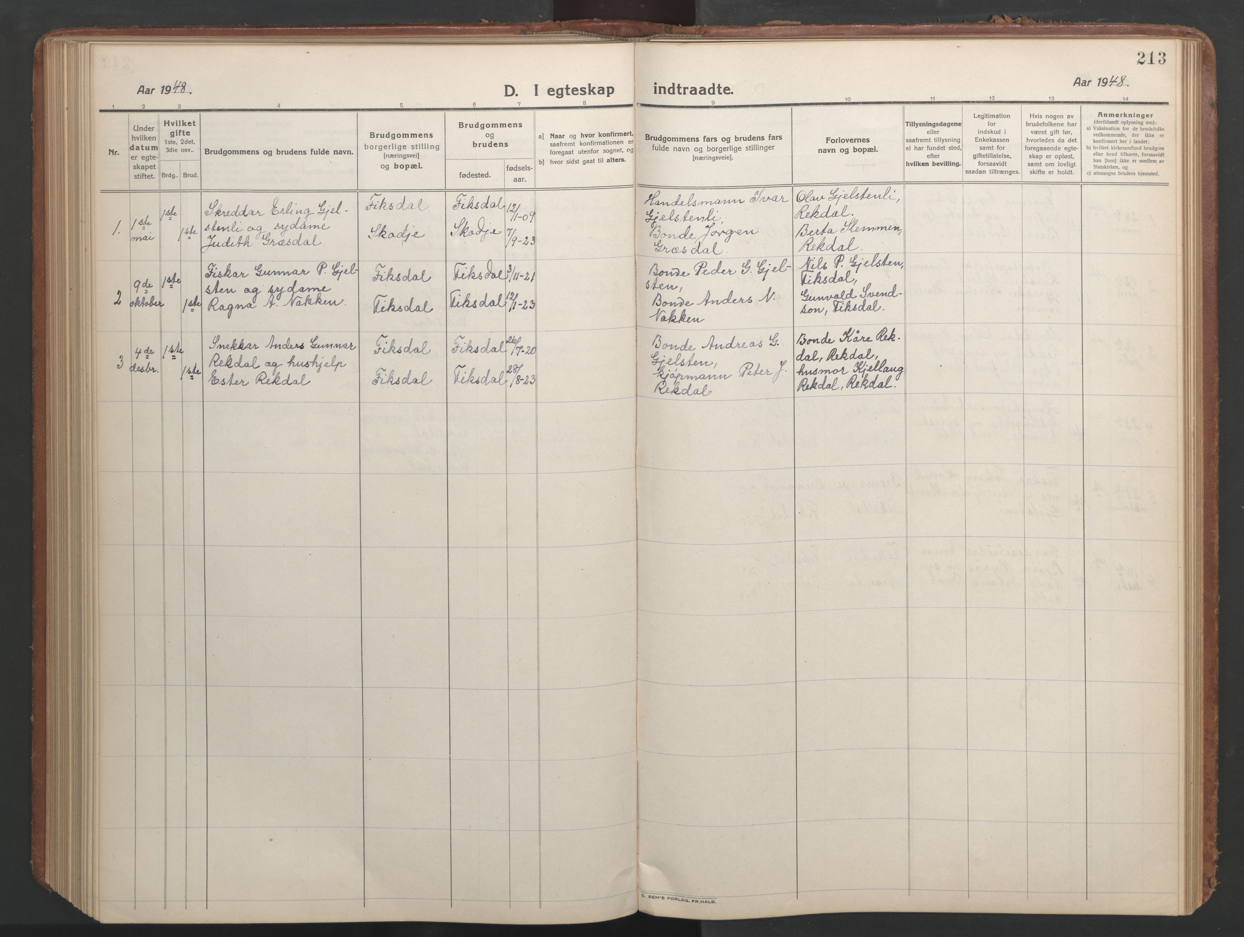 Ministerialprotokoller, klokkerbøker og fødselsregistre - Møre og Romsdal, AV/SAT-A-1454/540/L0542: Klokkerbok nr. 540C02, 1921-1967, s. 213