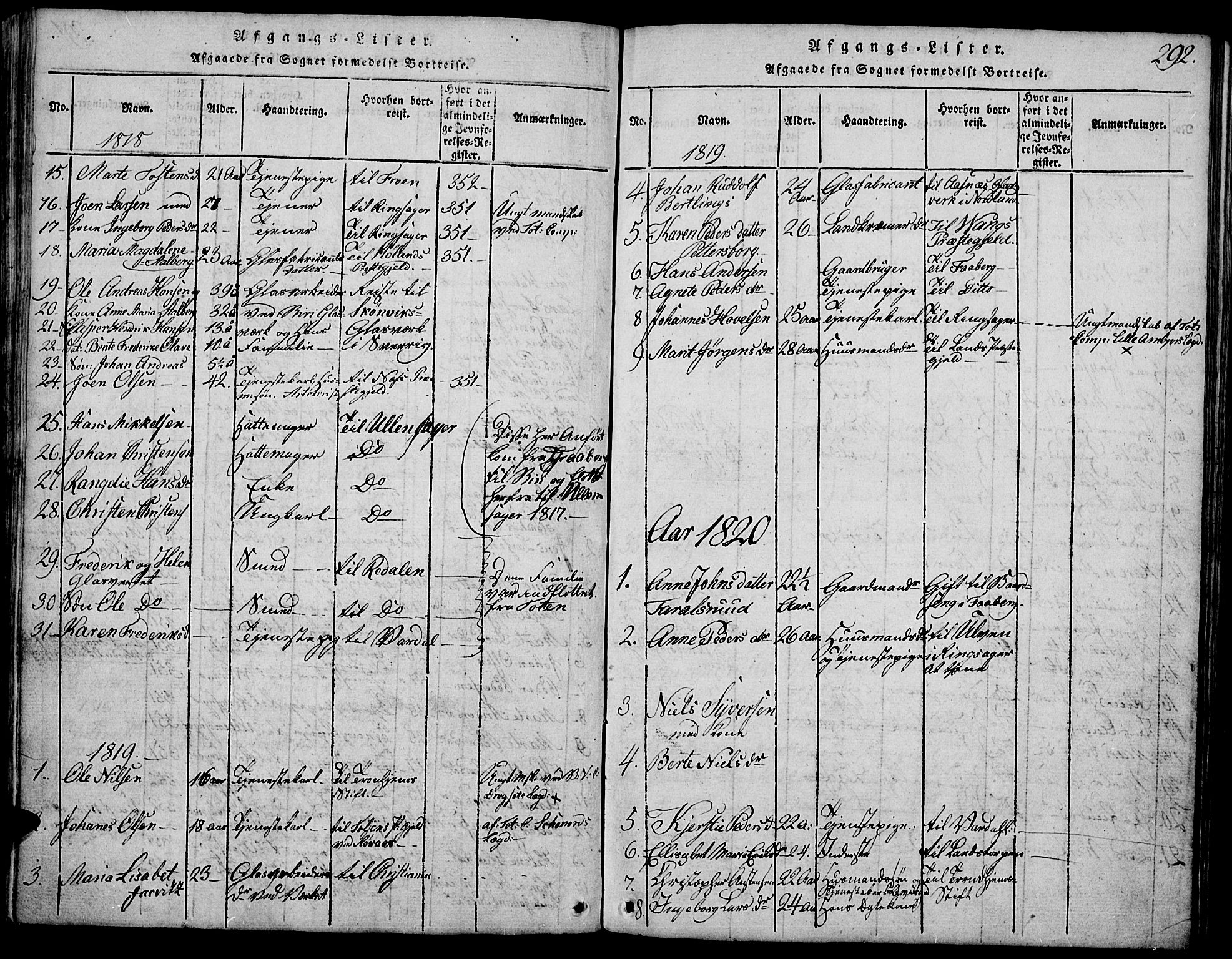 Biri prestekontor, AV/SAH-PREST-096/H/Ha/Hab/L0001: Klokkerbok nr. 1, 1814-1828, s. 292