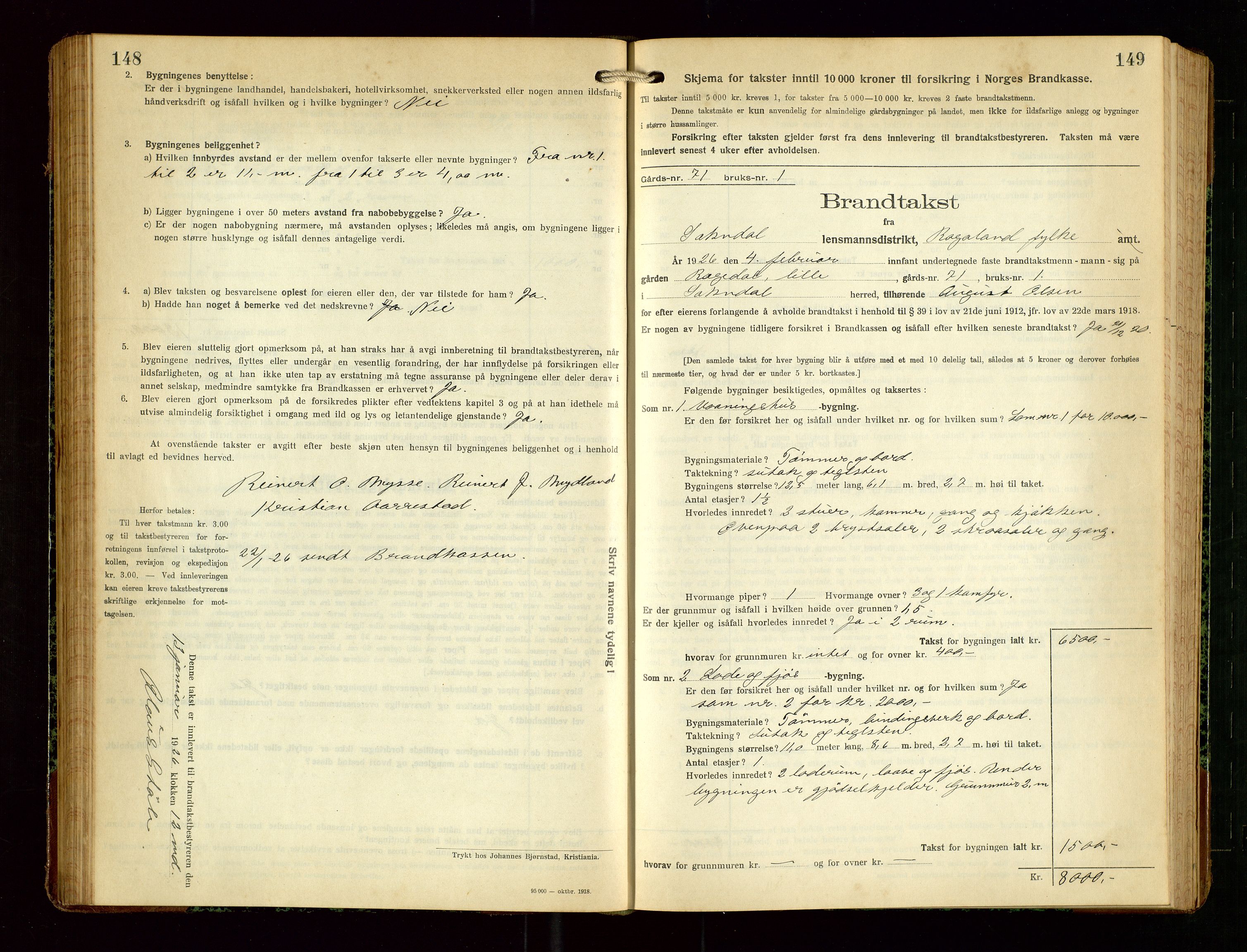 Sokndal lensmannskontor, AV/SAST-A-100417/Gob/L0006: "Brandtakst-Protokol", 1924-1930, s. 148-149