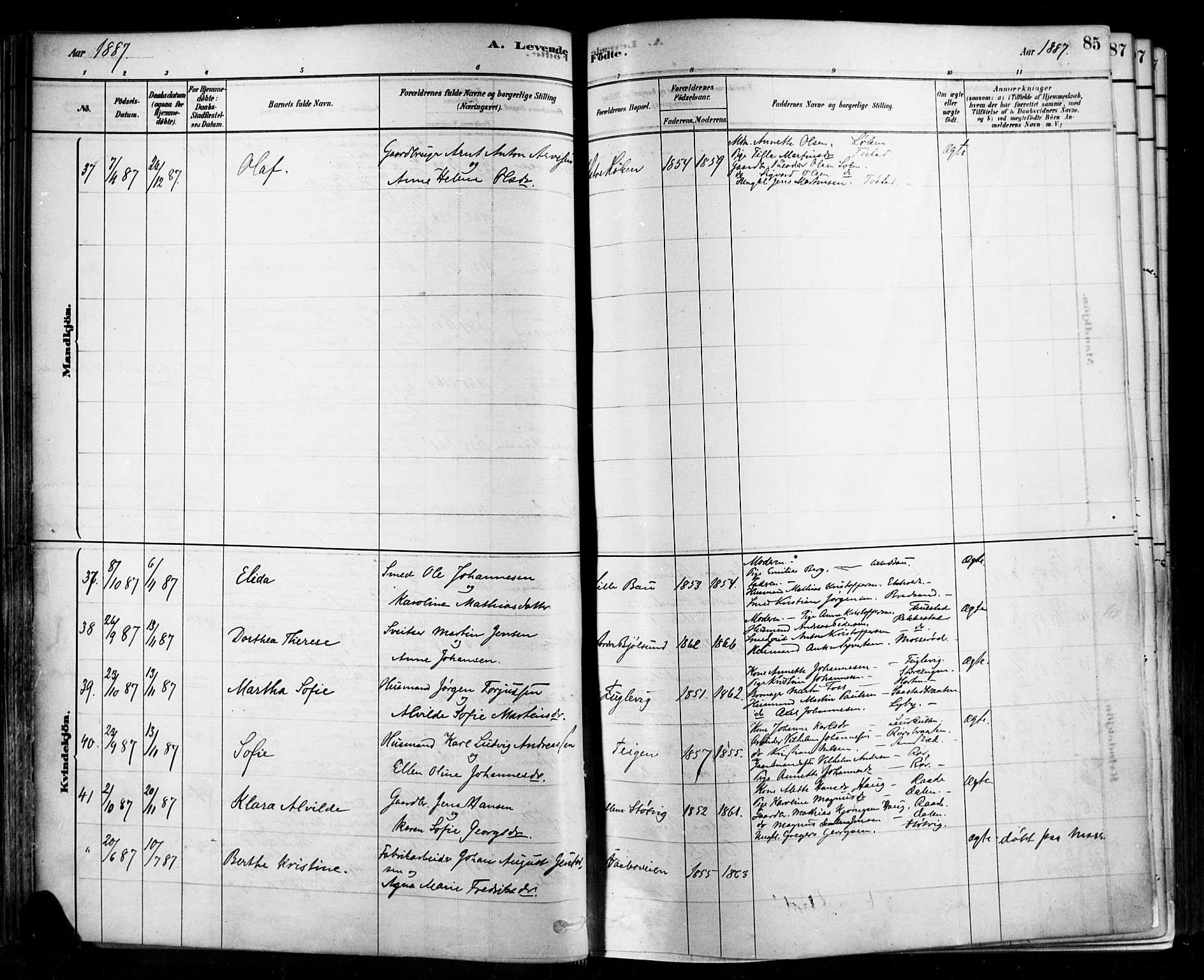 Rygge prestekontor Kirkebøker, AV/SAO-A-10084b/F/Fa/L0007: Ministerialbok nr. 7, 1878-1904, s. 85