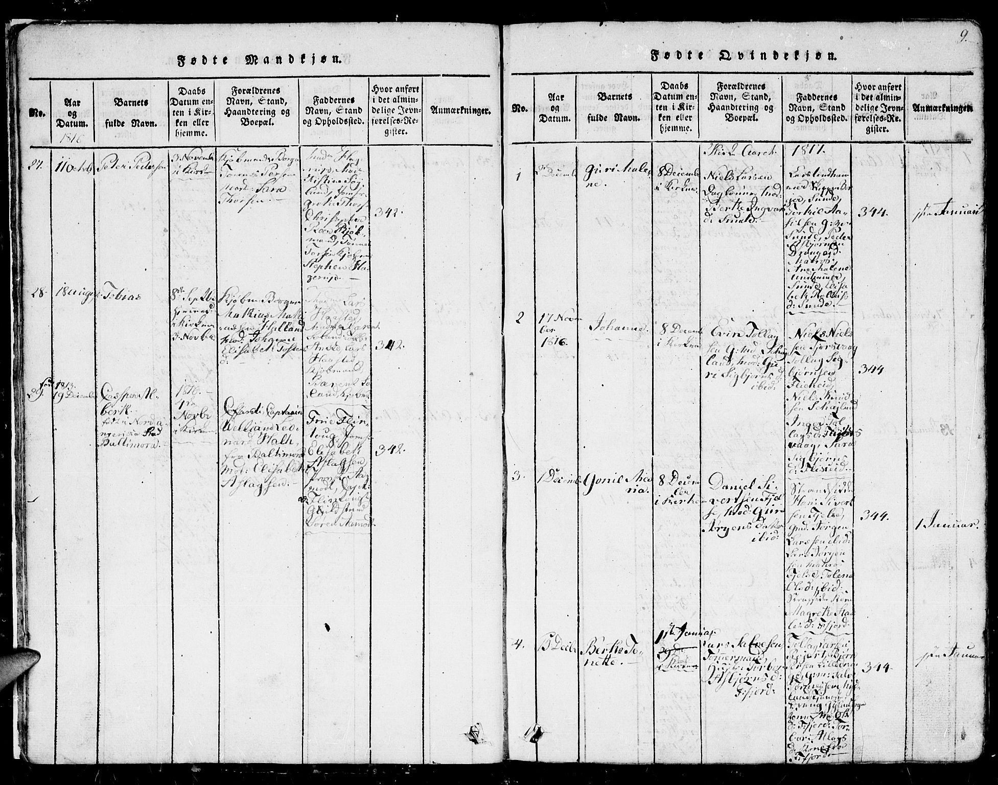 Flekkefjord sokneprestkontor, AV/SAK-1111-0012/F/Fb/Fbc/L0003: Klokkerbok nr. B 3, 1815-1826, s. 9