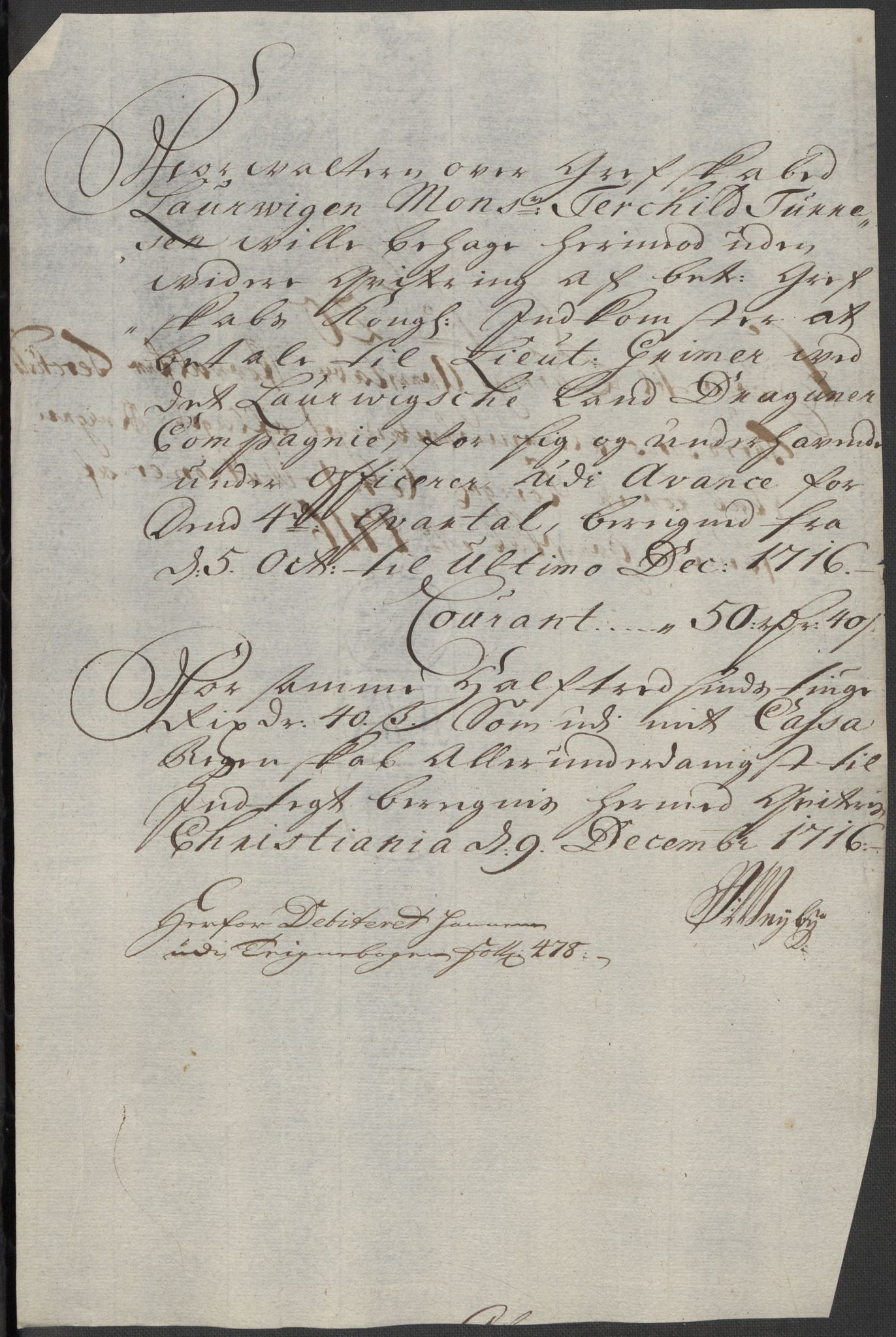 Rentekammeret inntil 1814, Reviderte regnskaper, Fogderegnskap, RA/EA-4092/R33/L1987: Fogderegnskap Larvik grevskap, 1716-1717, s. 223