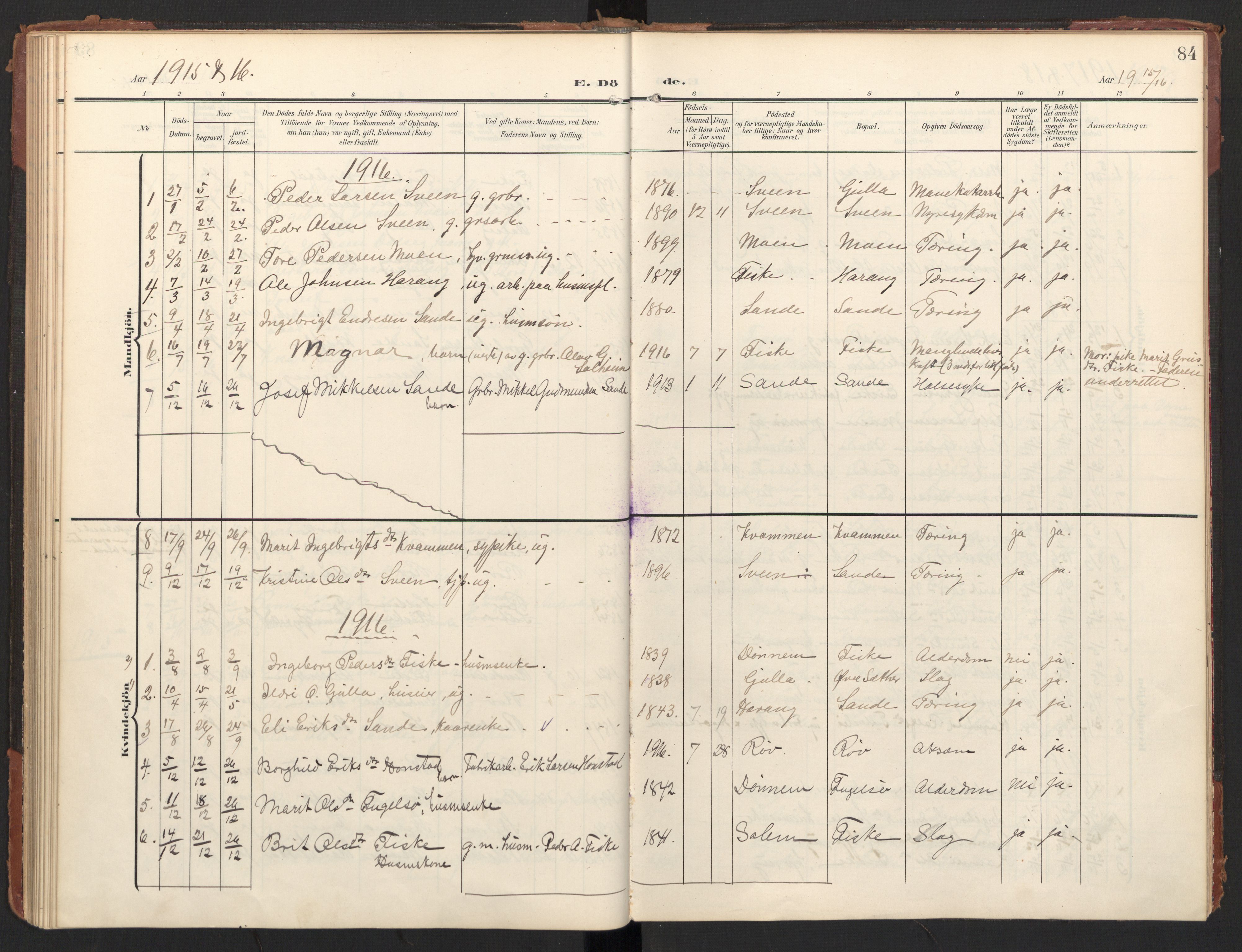 Ministerialprotokoller, klokkerbøker og fødselsregistre - Møre og Romsdal, AV/SAT-A-1454/597/L1063: Ministerialbok nr. 597A02, 1905-1923, s. 84