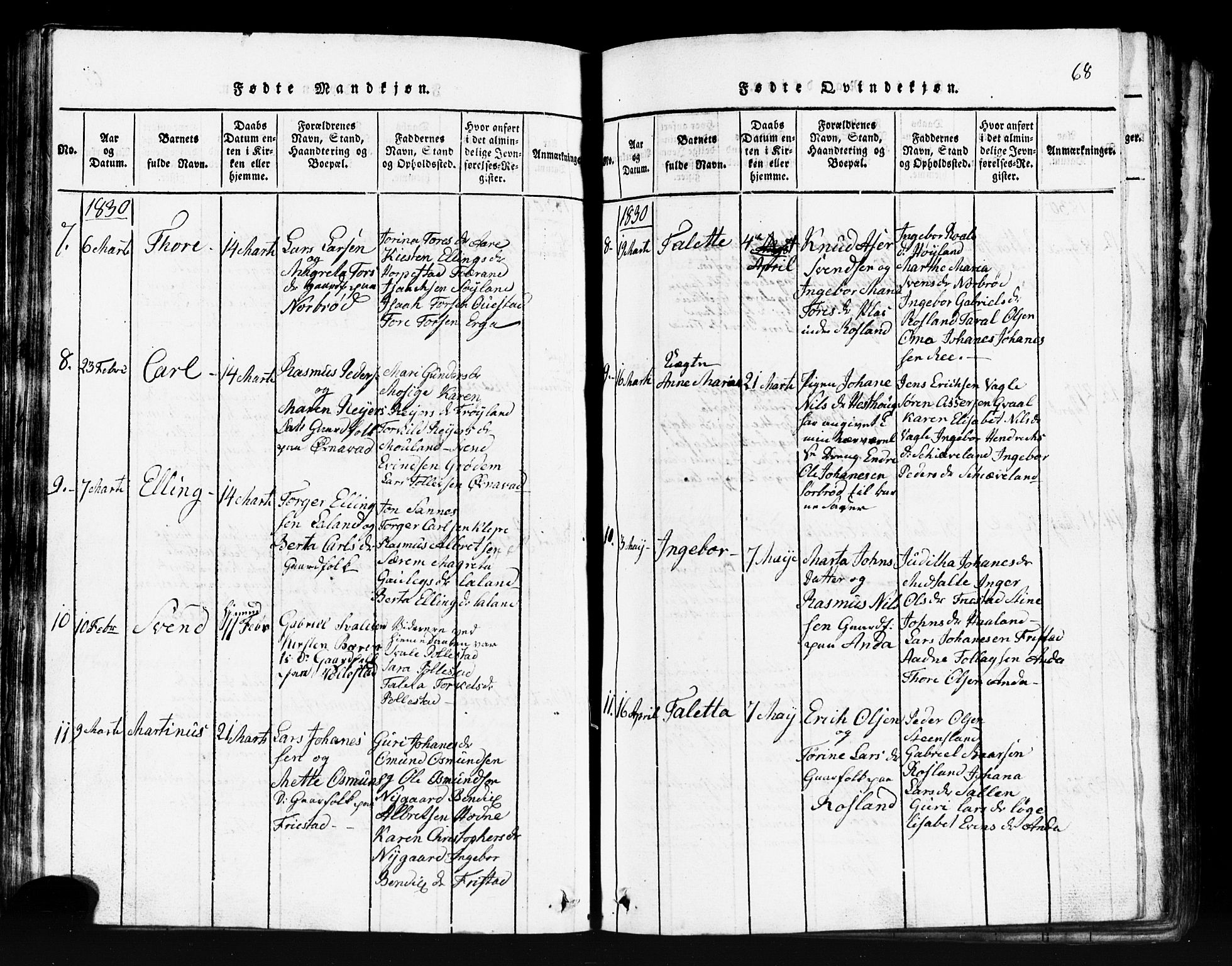 Klepp sokneprestkontor, SAST/A-101803/001/3/30BB/L0001: Klokkerbok nr.  B 1, 1816-1859, s. 68