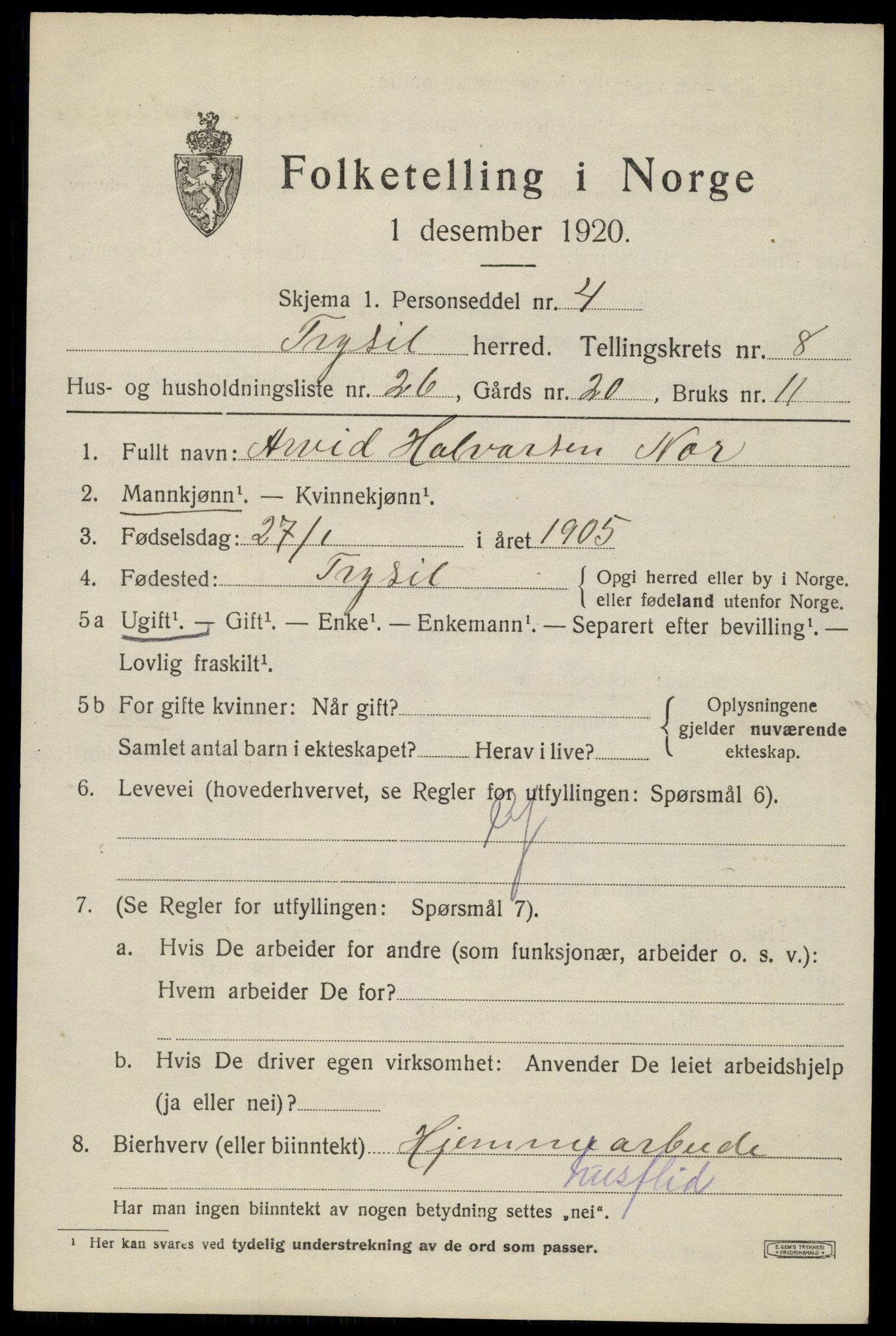 SAH, Folketelling 1920 for 0428 Trysil herred, 1920, s. 6549