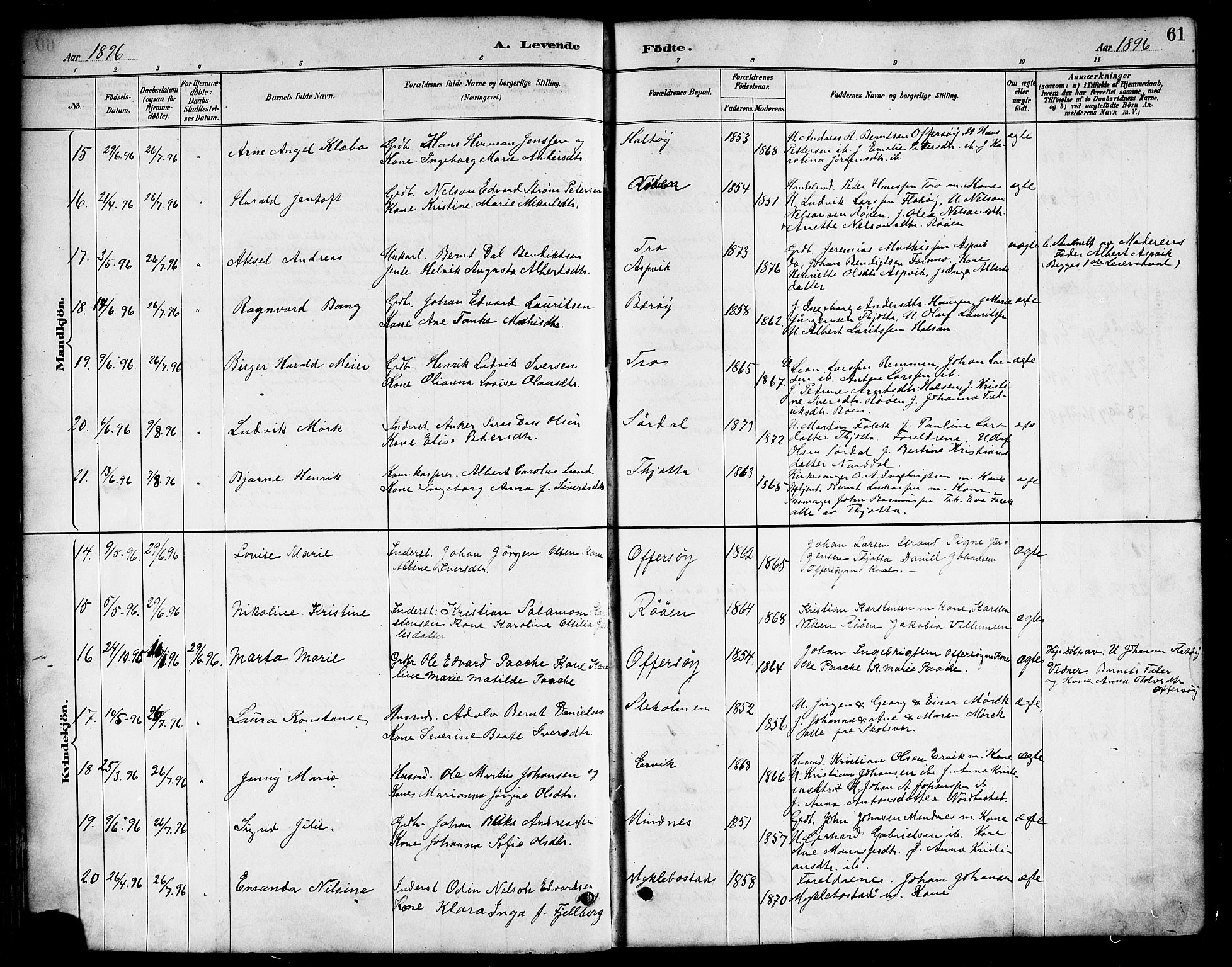 Ministerialprotokoller, klokkerbøker og fødselsregistre - Nordland, AV/SAT-A-1459/817/L0268: Klokkerbok nr. 817C03, 1884-1920, s. 61