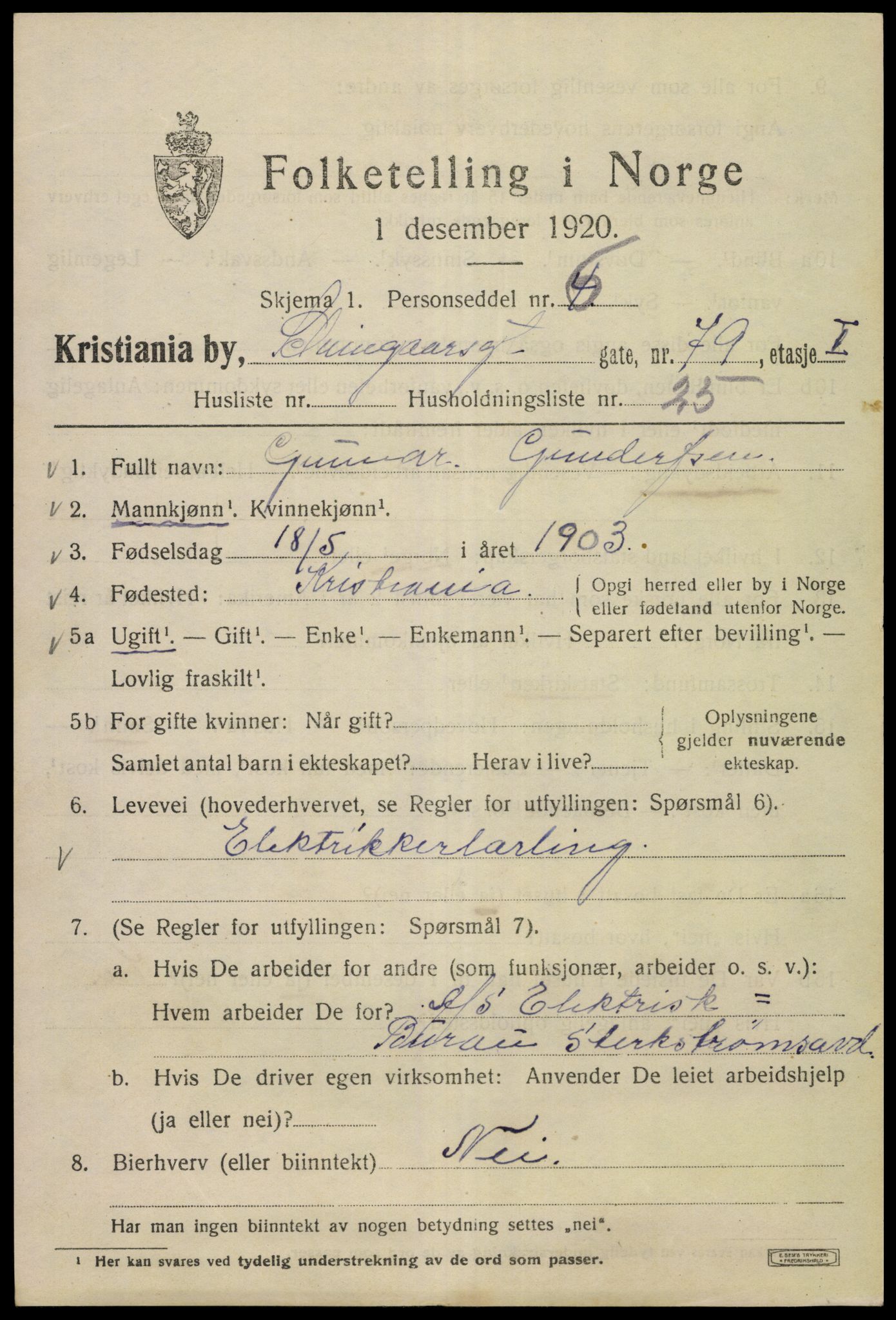 SAO, Folketelling 1920 for 0301 Kristiania kjøpstad, 1920, s. 496959