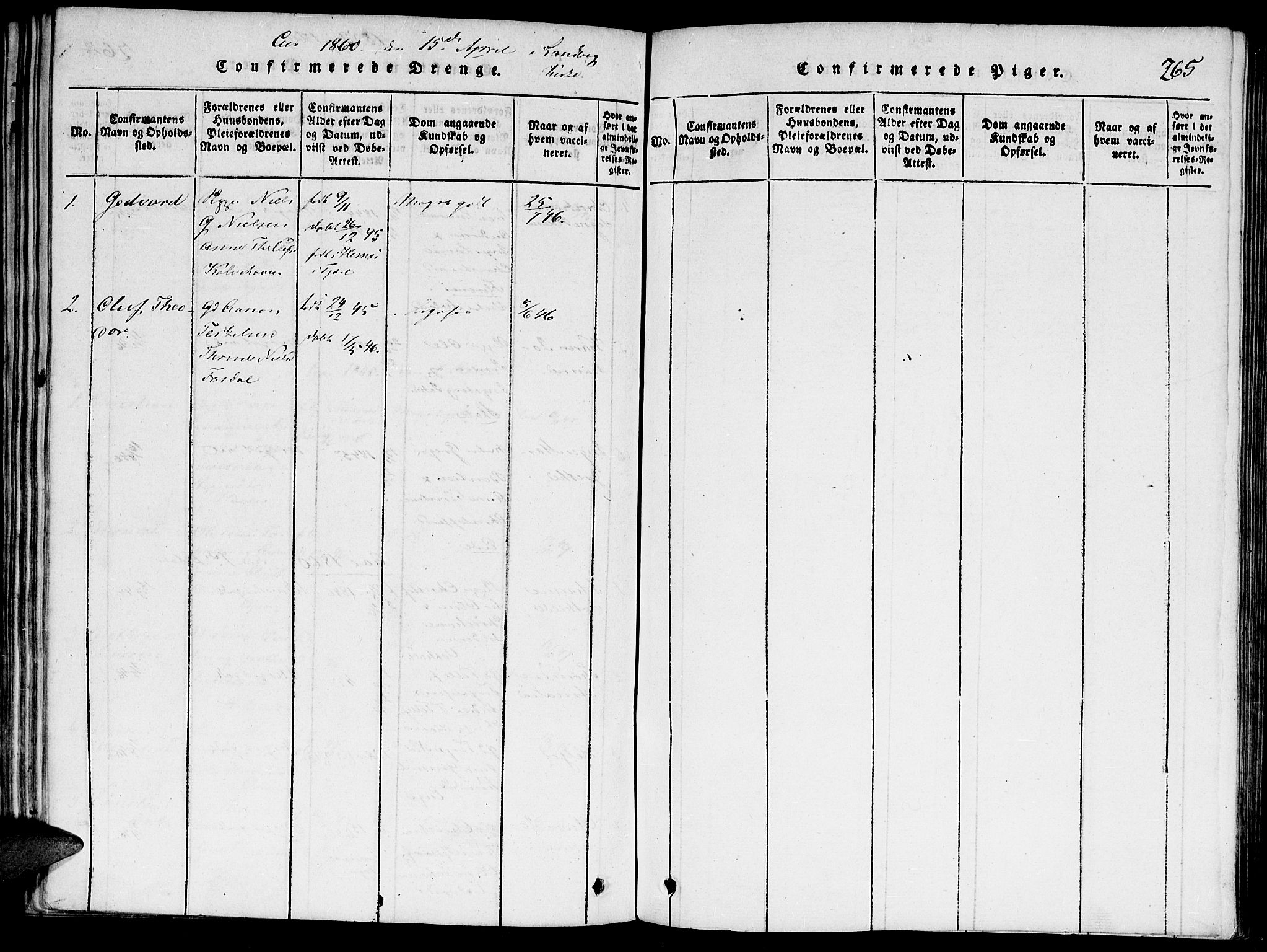 Hommedal sokneprestkontor, AV/SAK-1111-0023/F/Fa/Faa/L0001: Ministerialbok nr. A 1, 1816-1860, s. 265