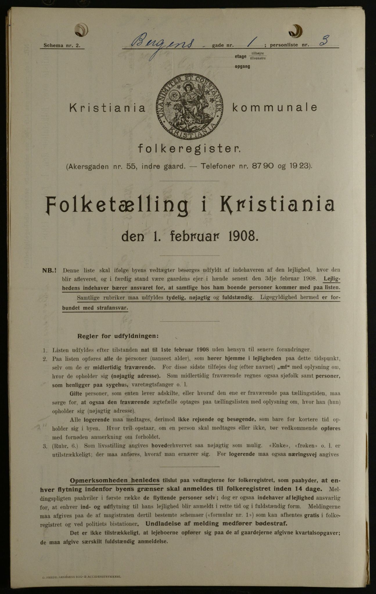 OBA, Kommunal folketelling 1.2.1908 for Kristiania kjøpstad, 1908, s. 3745