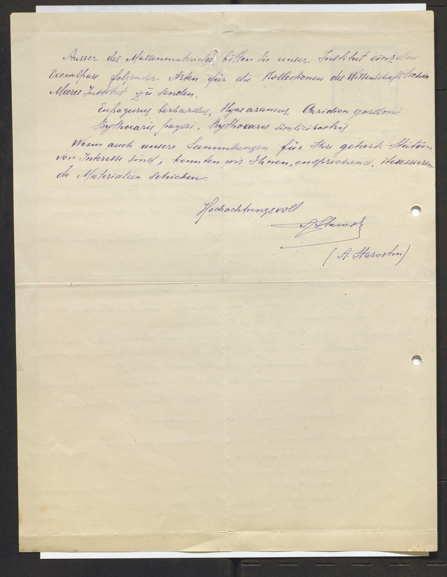 Bergens Museum, AV/SAB-A-17301/13/D/L0002: Korrespondanse , 1928-1940, s. 254