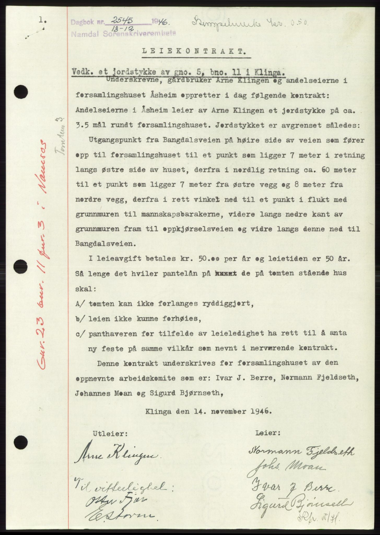 Namdal sorenskriveri, SAT/A-4133/1/2/2C: Pantebok nr. -, 1946-1947, Dagboknr: 2545/1946
