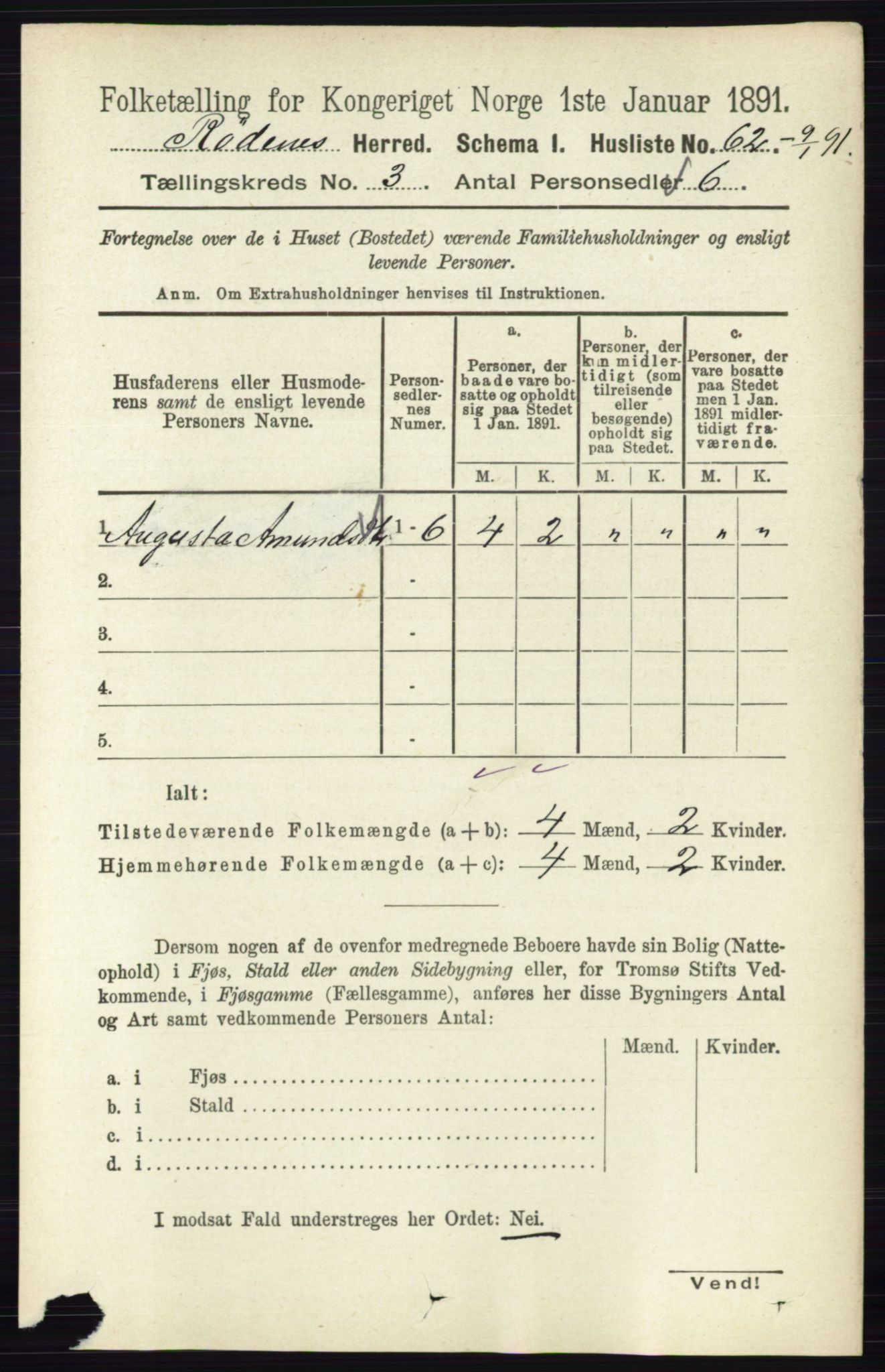 RA, Folketelling 1891 for 0120 Rødenes herred, 1891, s. 1190