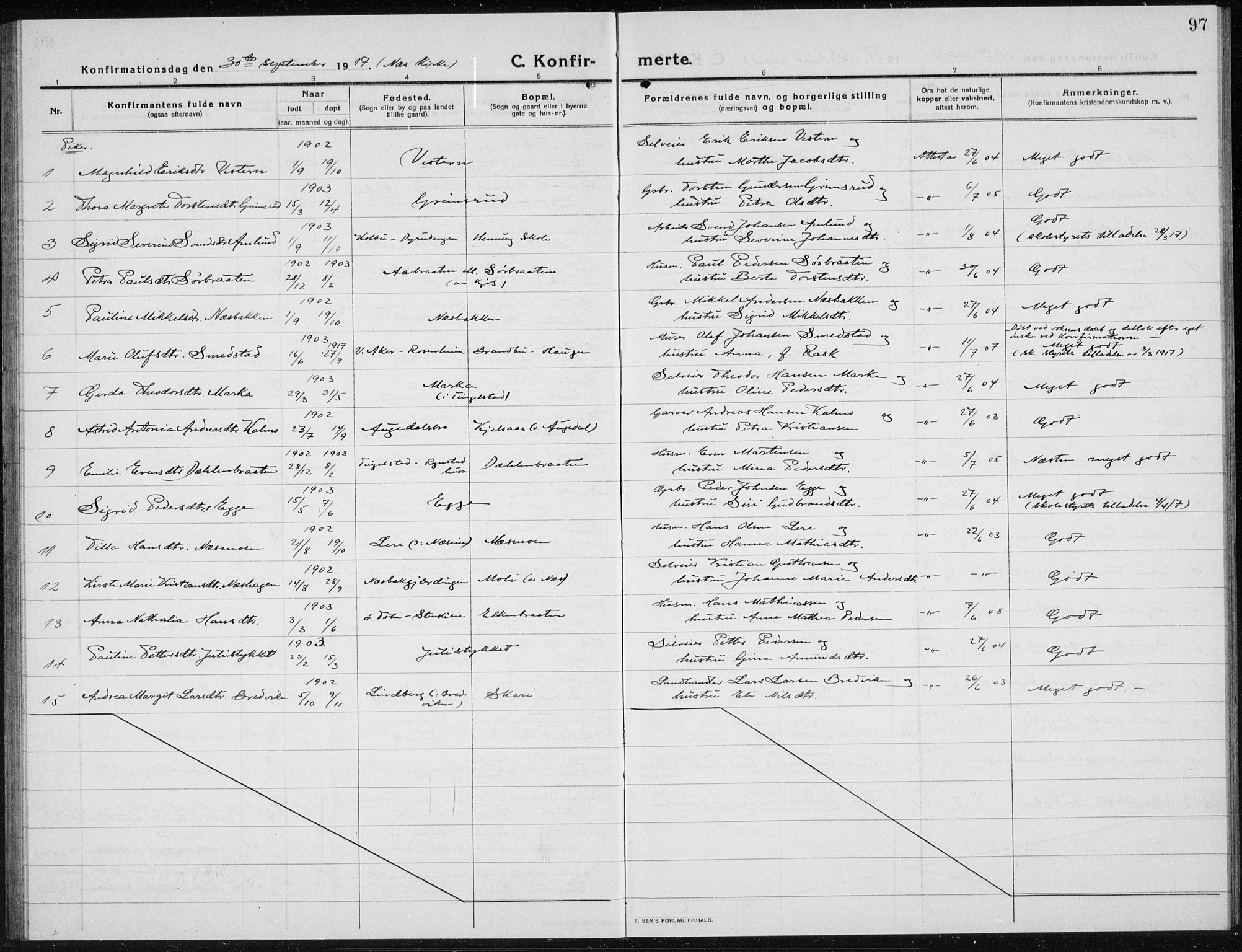 Brandbu prestekontor, SAH/PREST-114/H/Ha/Hab/L0001: Klokkerbok nr. 1, 1914-1937, s. 97