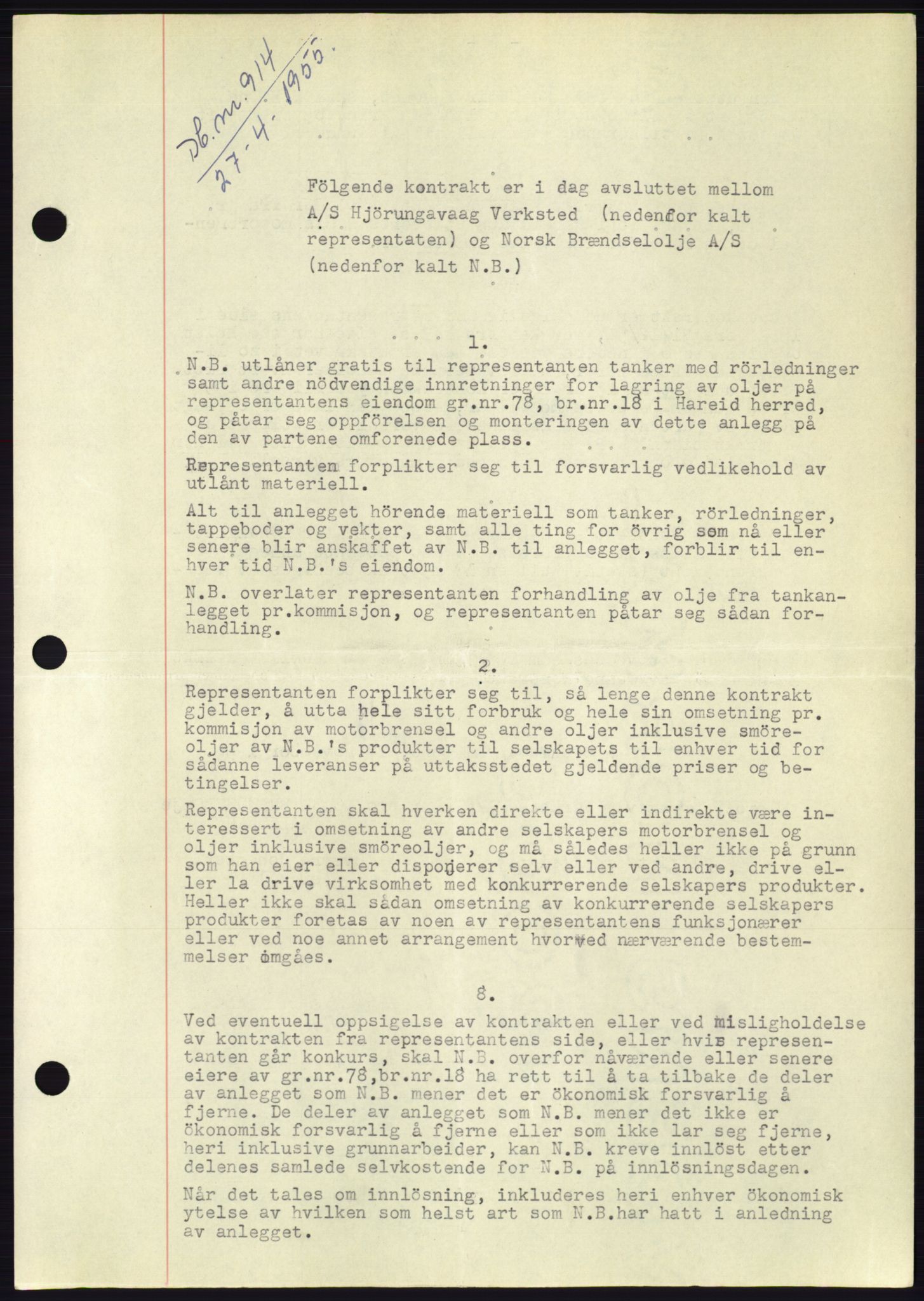 Søre Sunnmøre sorenskriveri, AV/SAT-A-4122/1/2/2C/L0100: Pantebok nr. 26A, 1954-1955, Dagboknr: 914/1955