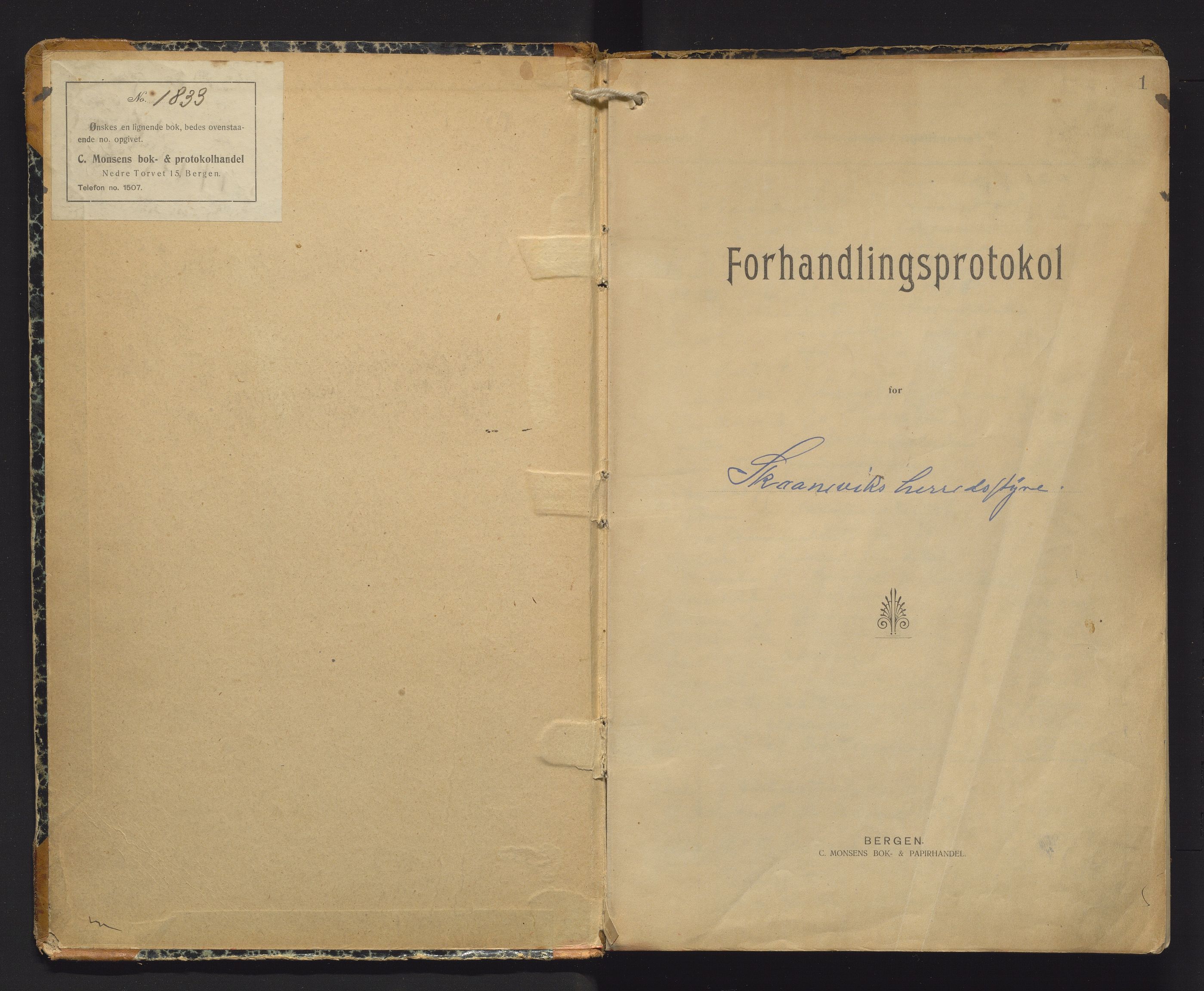Skånevik kommune. Formannskapet, IKAH/1212-021/A/Aa/L0007: Møtebok for Skånevik formannskap og heradsstyre, 1914-1919, s. 1