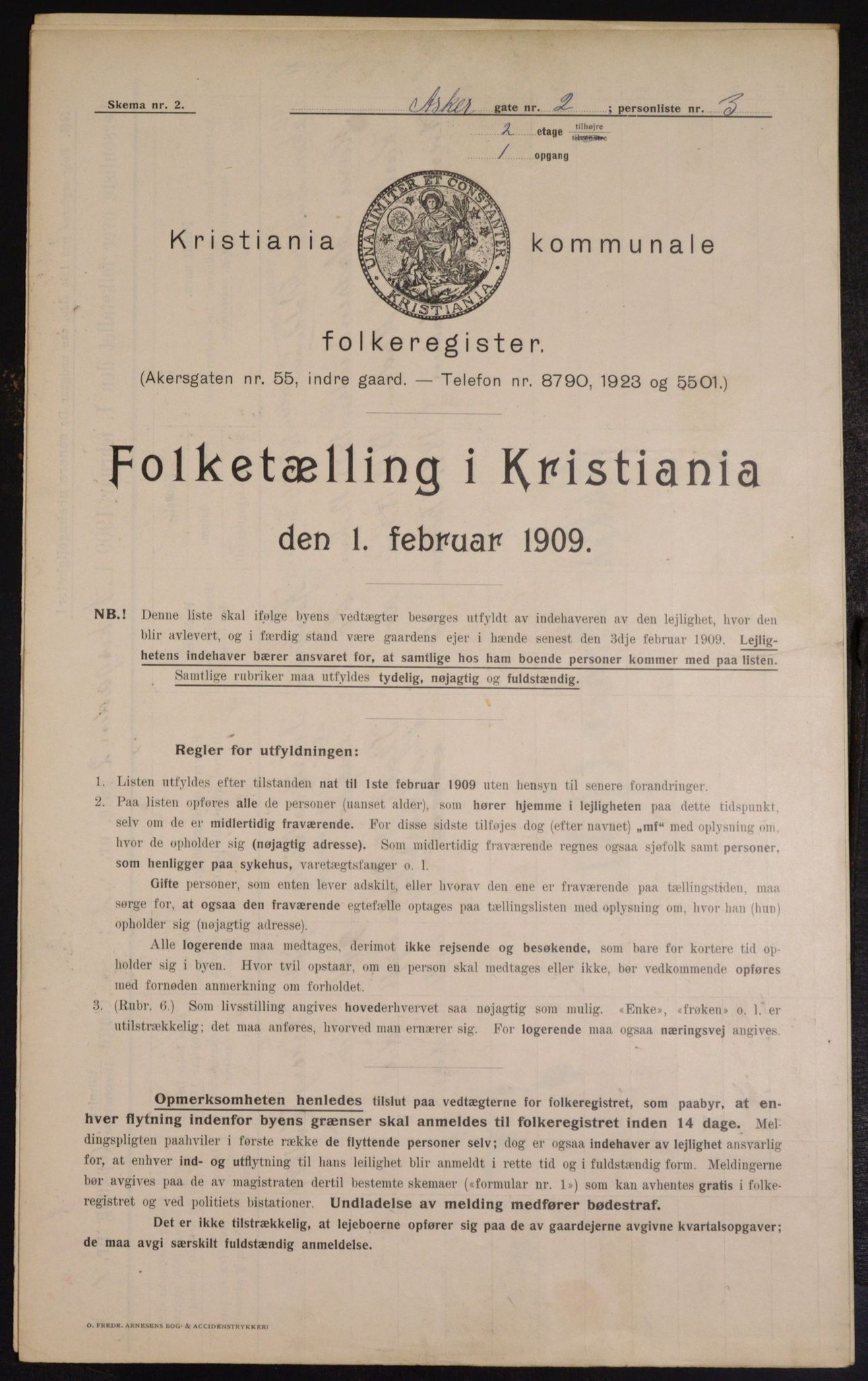 OBA, Kommunal folketelling 1.2.1909 for Kristiania kjøpstad, 1909, s. 2353