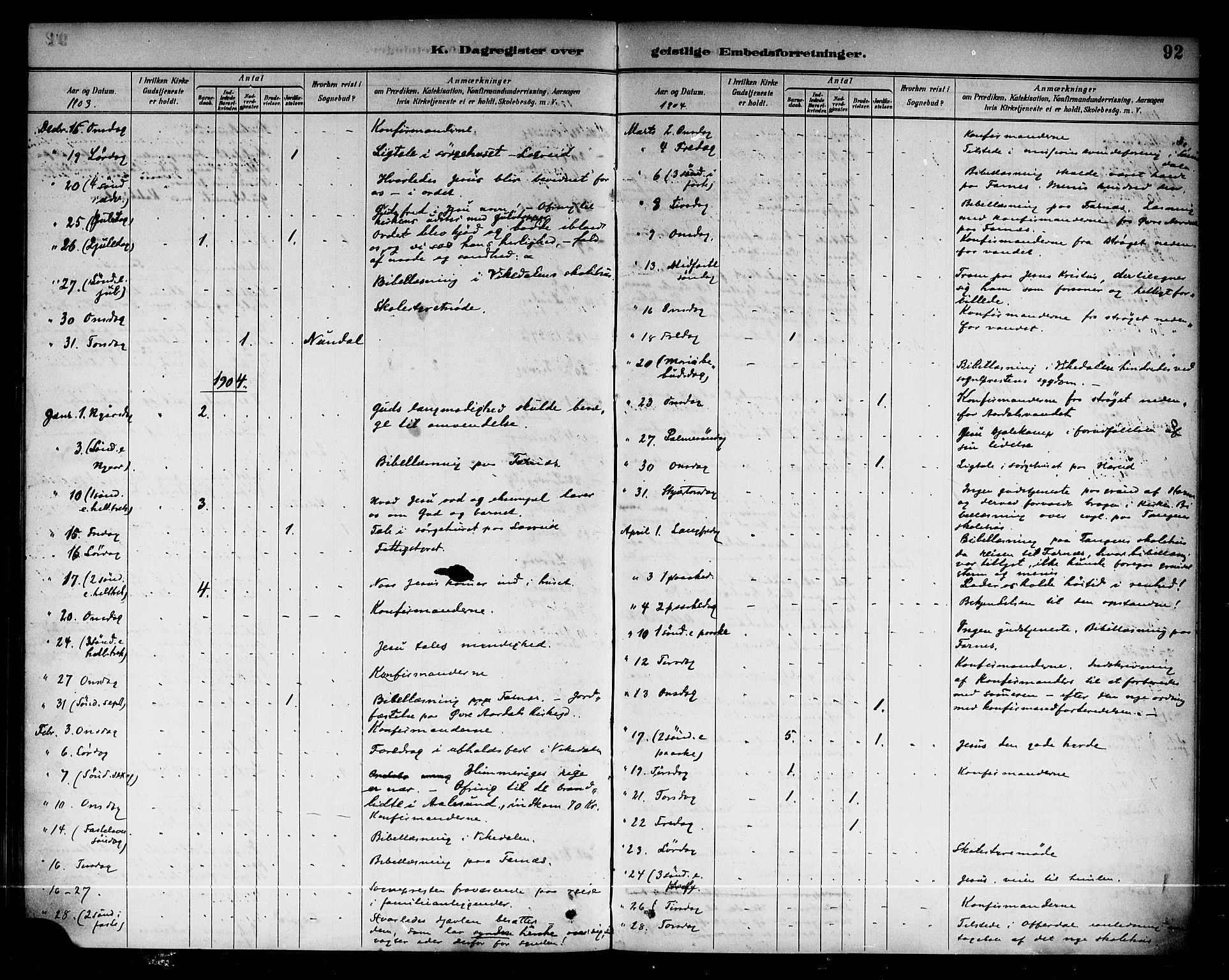 Årdal sokneprestembete, AV/SAB-A-81701: Ministerialbok nr. A 4, 1887-1910, s. 92