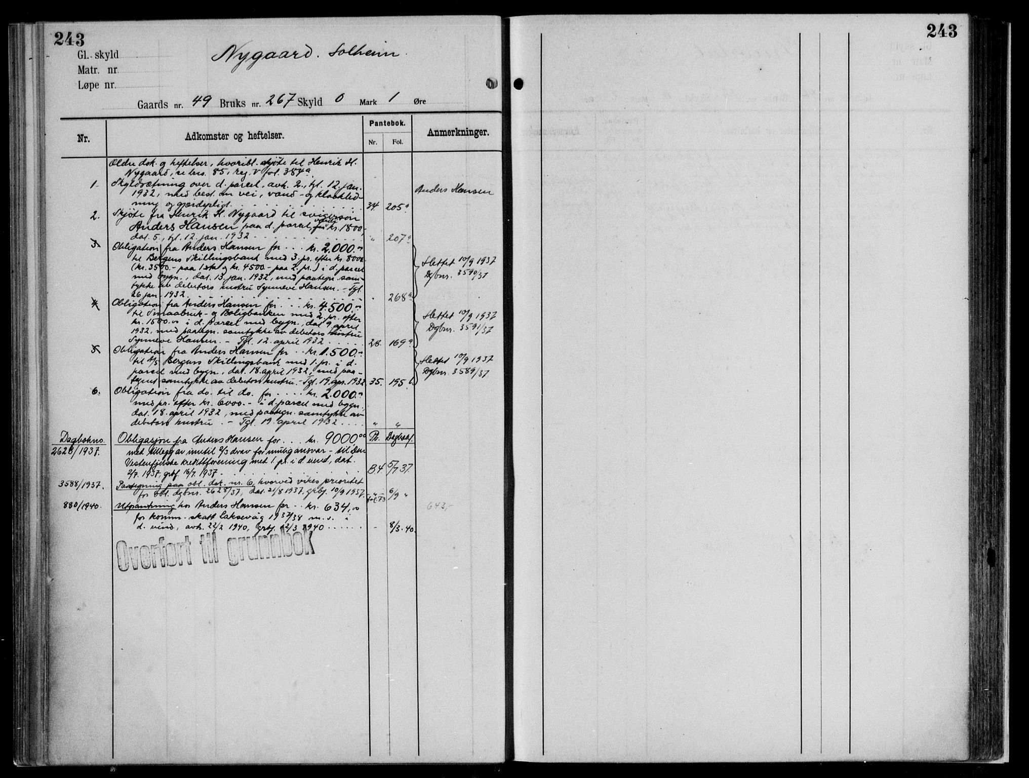 Midhordland sorenskriveri, AV/SAB-A-3001/1/G/Ga/Gab/L0112: Panteregister nr. II.A.b.112, s. 243