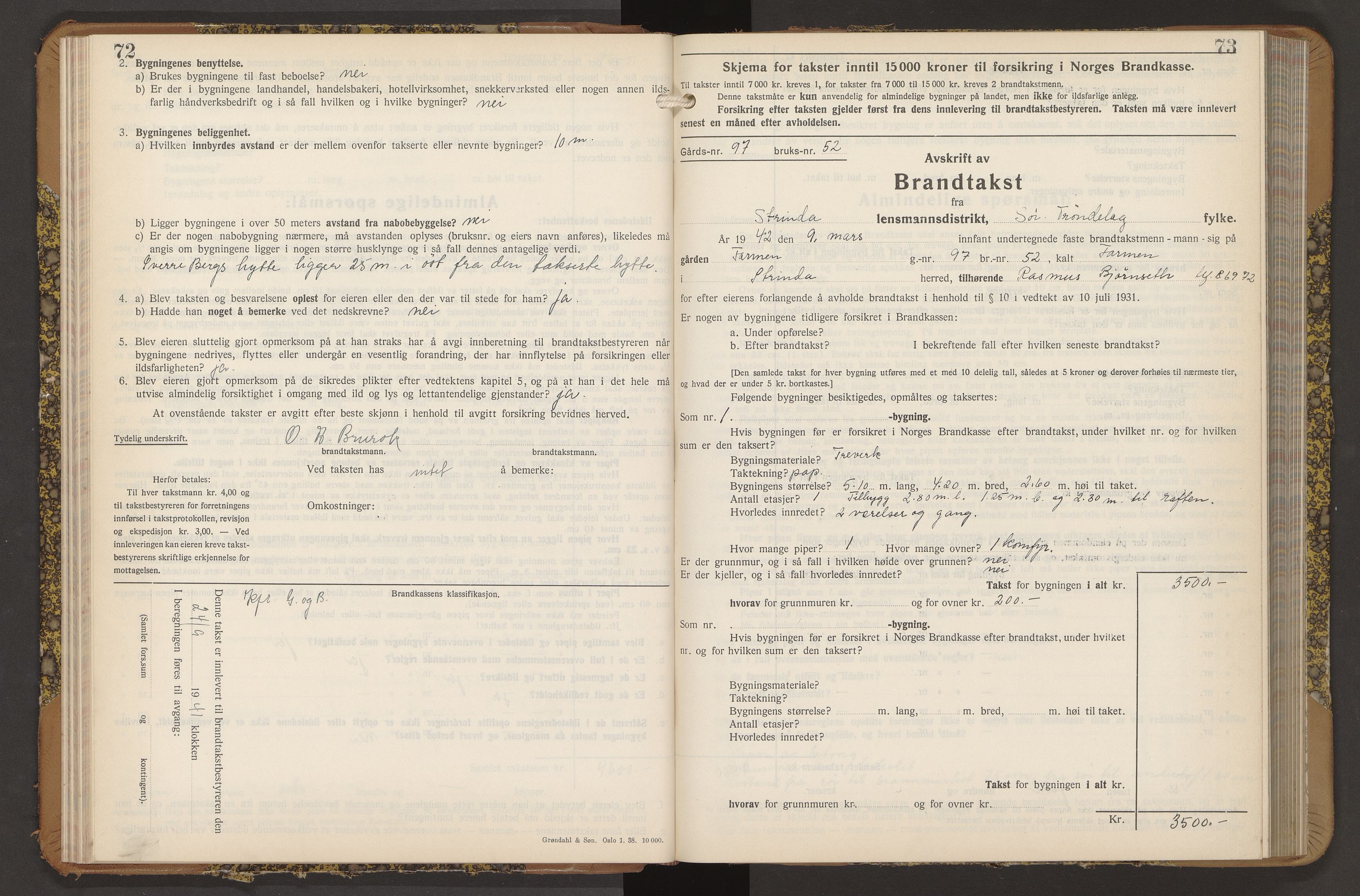 Norges Brannkasse Strinda, AV/SAT-A-5516/Fb/L0009: Branntakstprotokoll, 1940-1946, s. 72-73