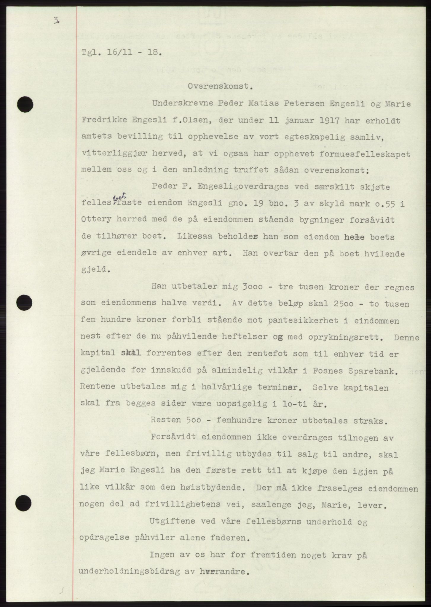 Namdal sorenskriveri, SAT/A-4133/1/2/2C: Pantebok nr. -, 1916-1921, Tingl.dato: 16.11.1918
