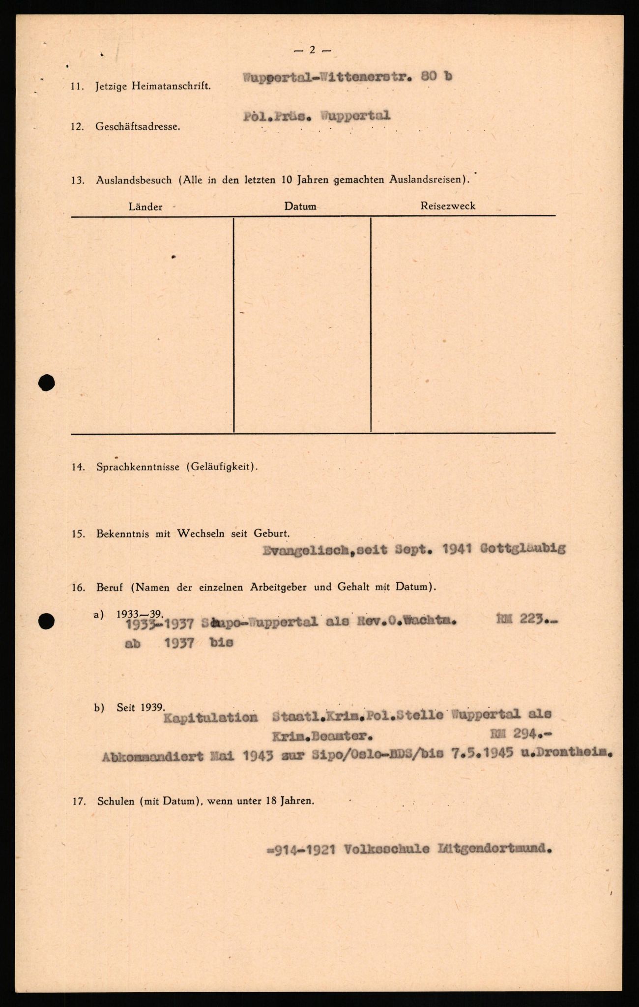 Forsvaret, Forsvarets overkommando II, RA/RAFA-3915/D/Db/L0024: CI Questionaires. Tyske okkupasjonsstyrker i Norge. Tyskere., 1945-1946, s. 408