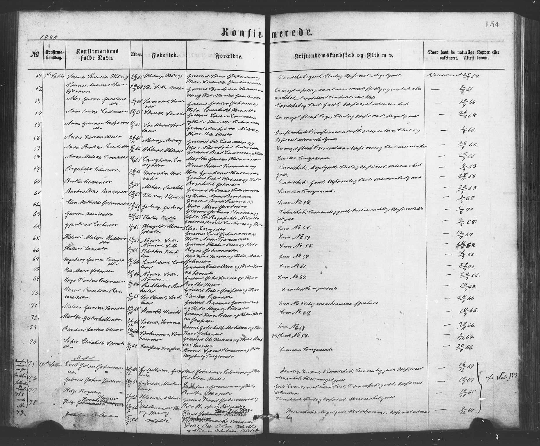 Finnås sokneprestembete, AV/SAB-A-99925/H/Ha/Haa/Haaa/L0009: Ministerialbok nr. A 9, 1873-1881, s. 154