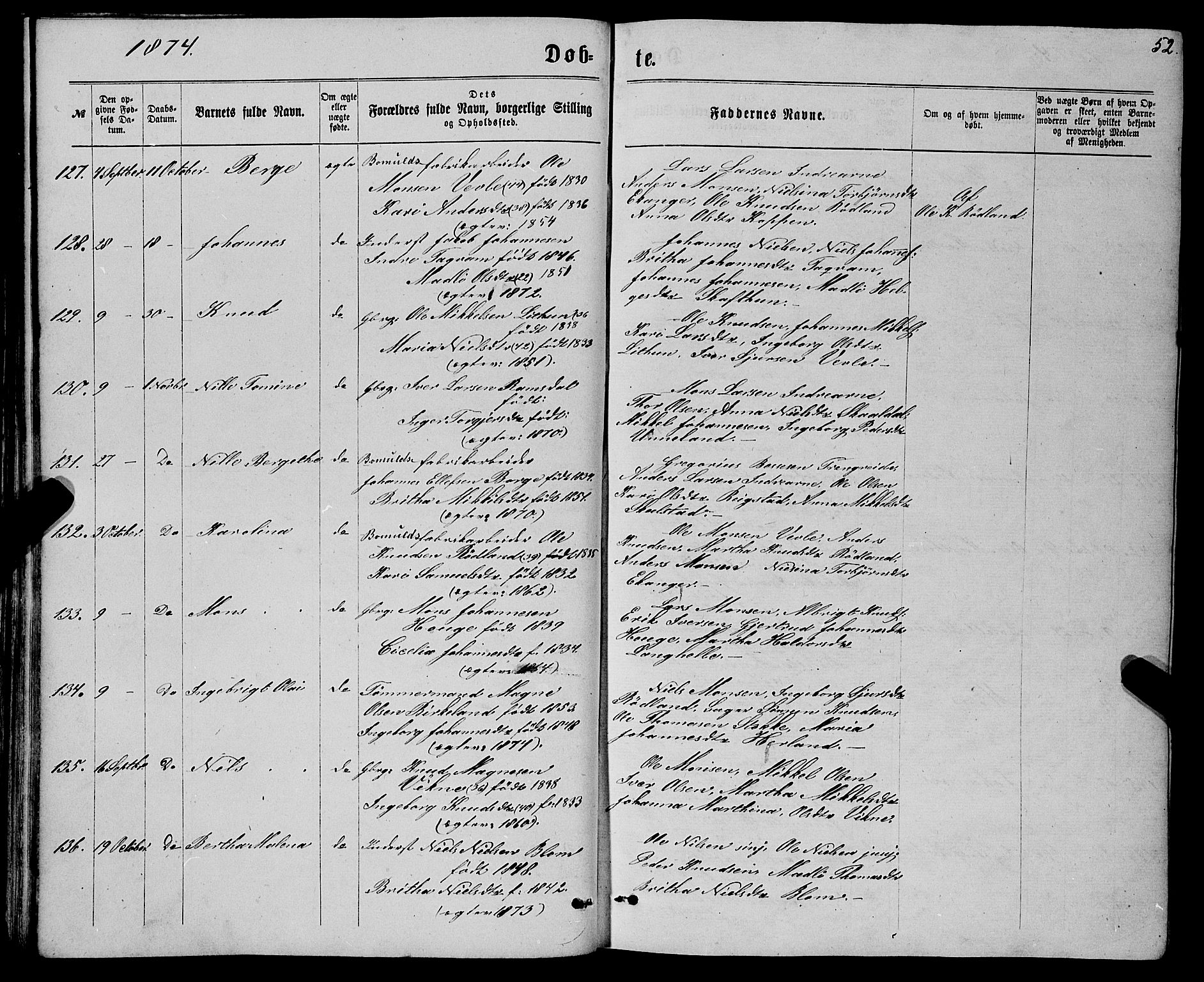 Haus sokneprestembete, AV/SAB-A-75601/H/Haa: Ministerialbok nr. A 18, 1871-1877, s. 52