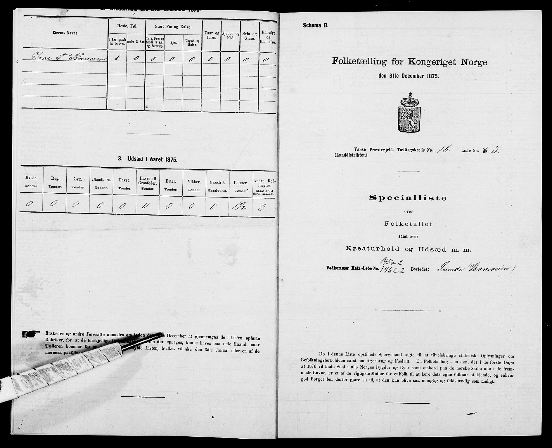 SAK, Folketelling 1875 for 1041L Vanse prestegjeld, Vanse sokn og Farsund landsokn, 1875, s. 268