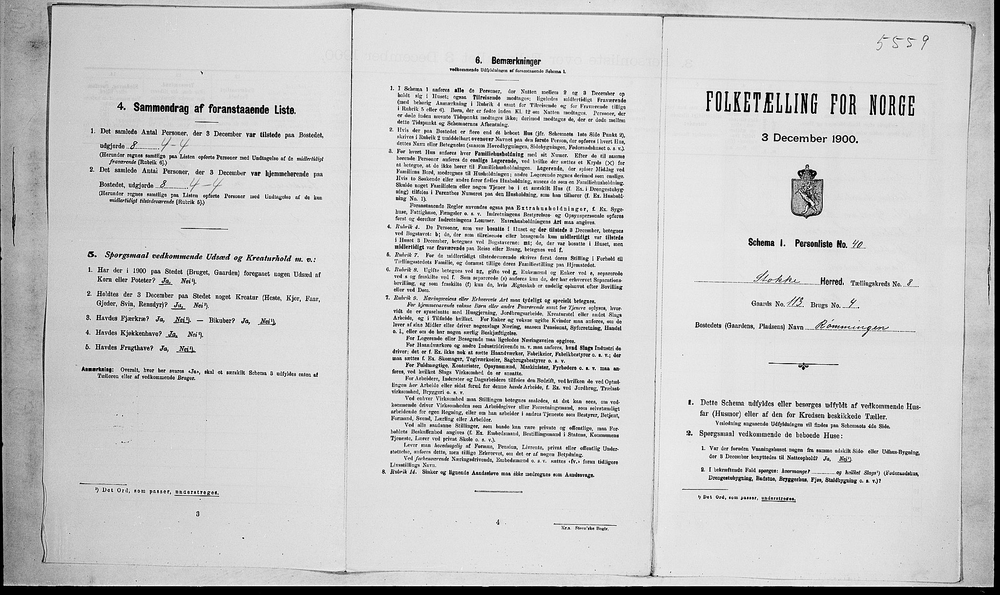 RA, Folketelling 1900 for 0720 Stokke herred, 1900, s. 1476