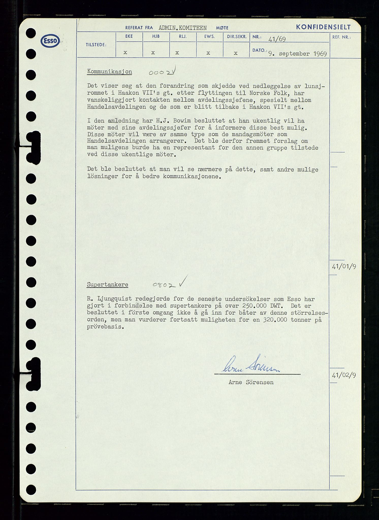 Pa 0982 - Esso Norge A/S, SAST/A-100448/A/Aa/L0003/0001: Den administrerende direksjon Board minutes (styrereferater) og Bedriftforsamlingsprotokoll / Den administrerende direksjon Board minutes (styrereferater), 1969, s. 109