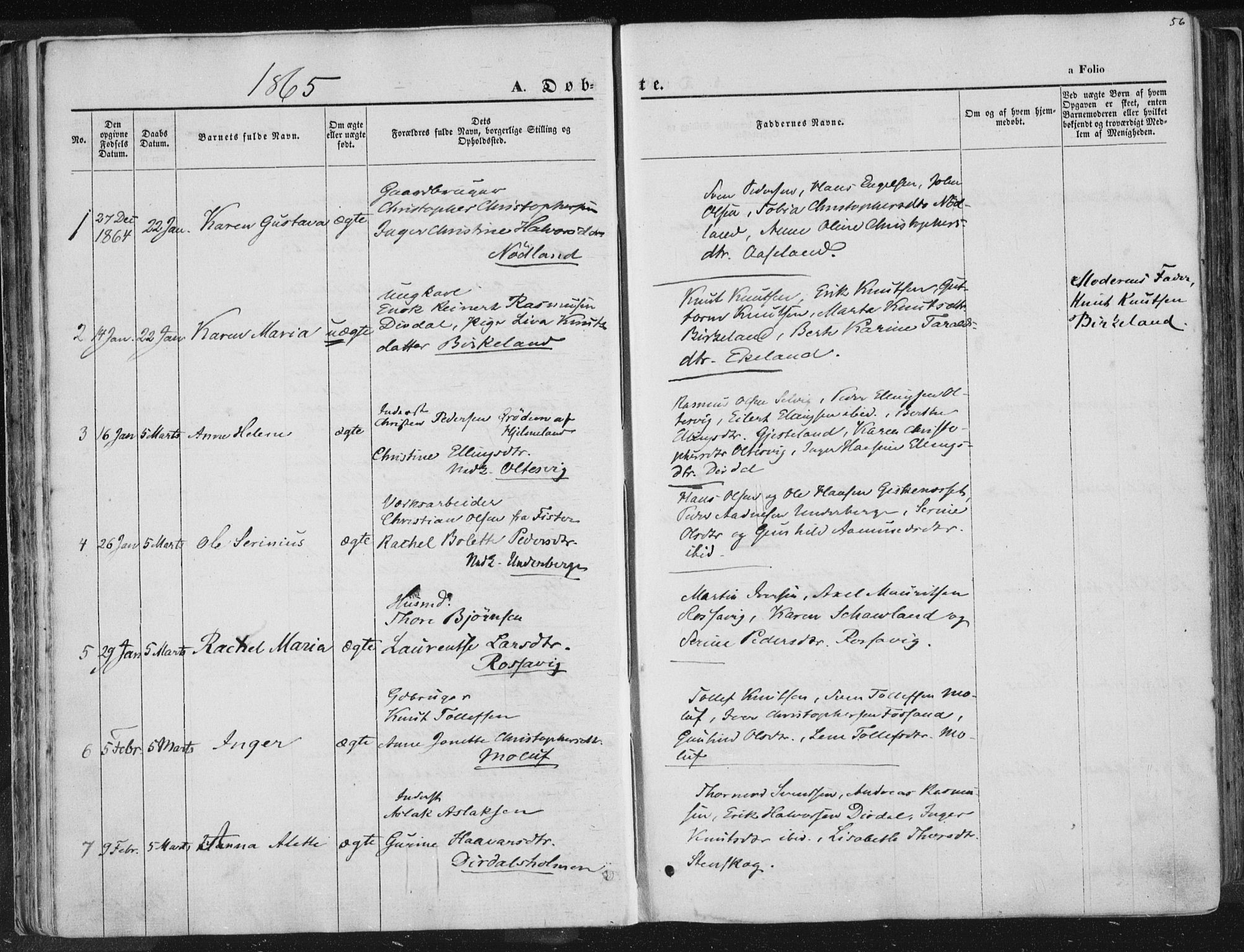 Høgsfjord sokneprestkontor, AV/SAST-A-101624/H/Ha/Haa/L0001: Ministerialbok nr. A 1, 1854-1875, s. 56
