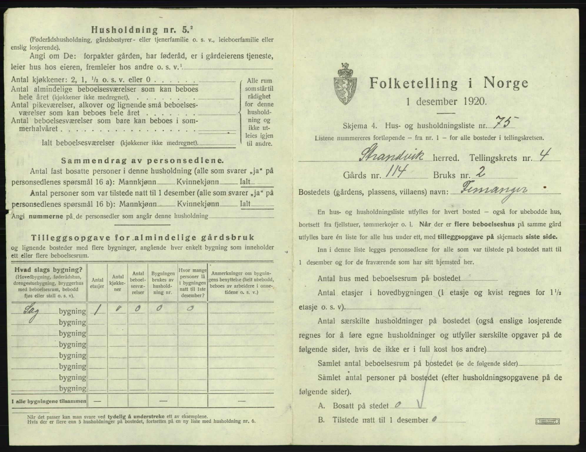 SAB, Folketelling 1920 for 1240 Strandvik herred, 1920, s. 593