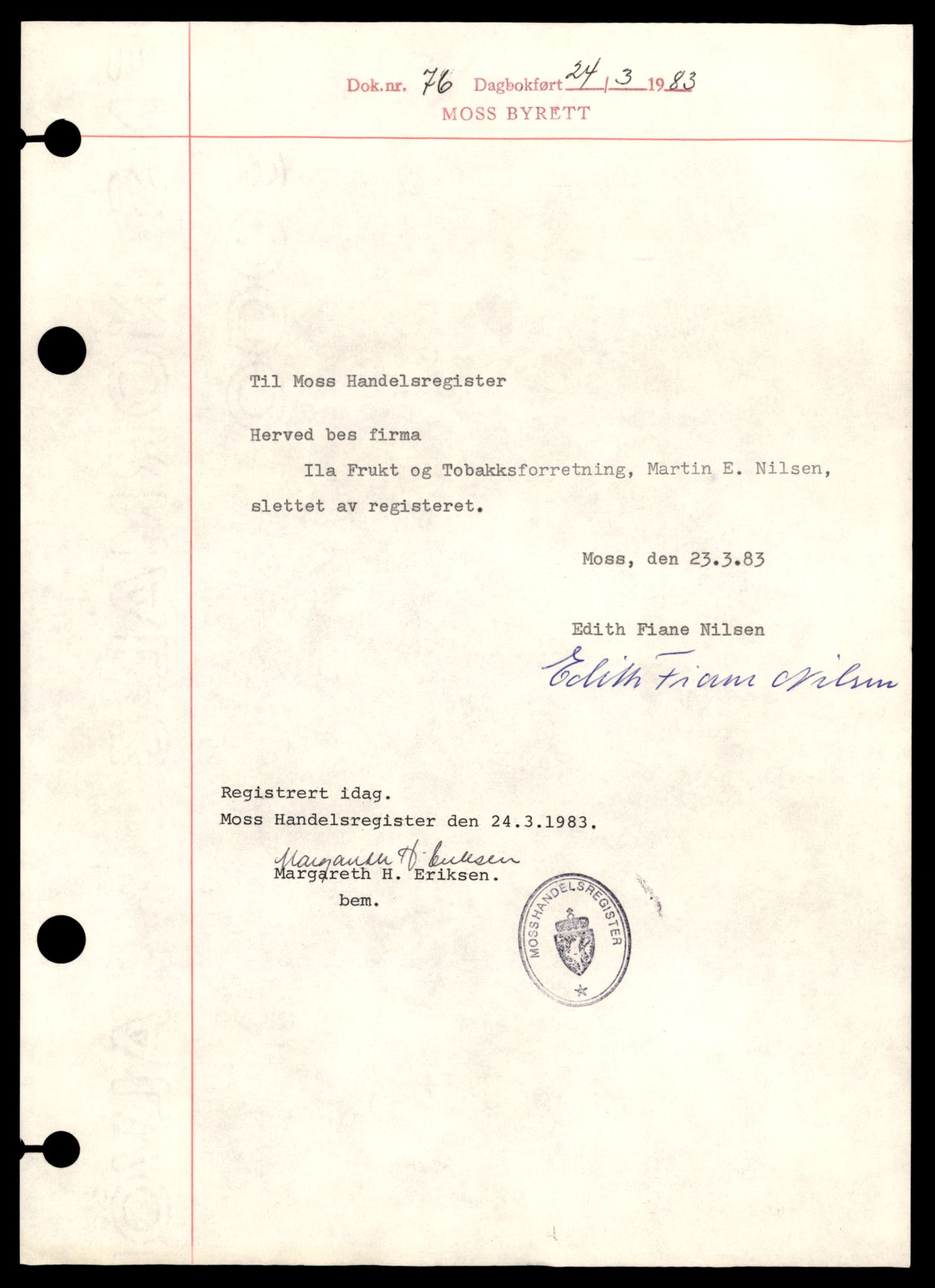 Moss tingrett, SAT/A-10063/K/Kc/Kca/L0004: Enkeltmannsforetak, Ila - Kos, 1944-1990, s. 7