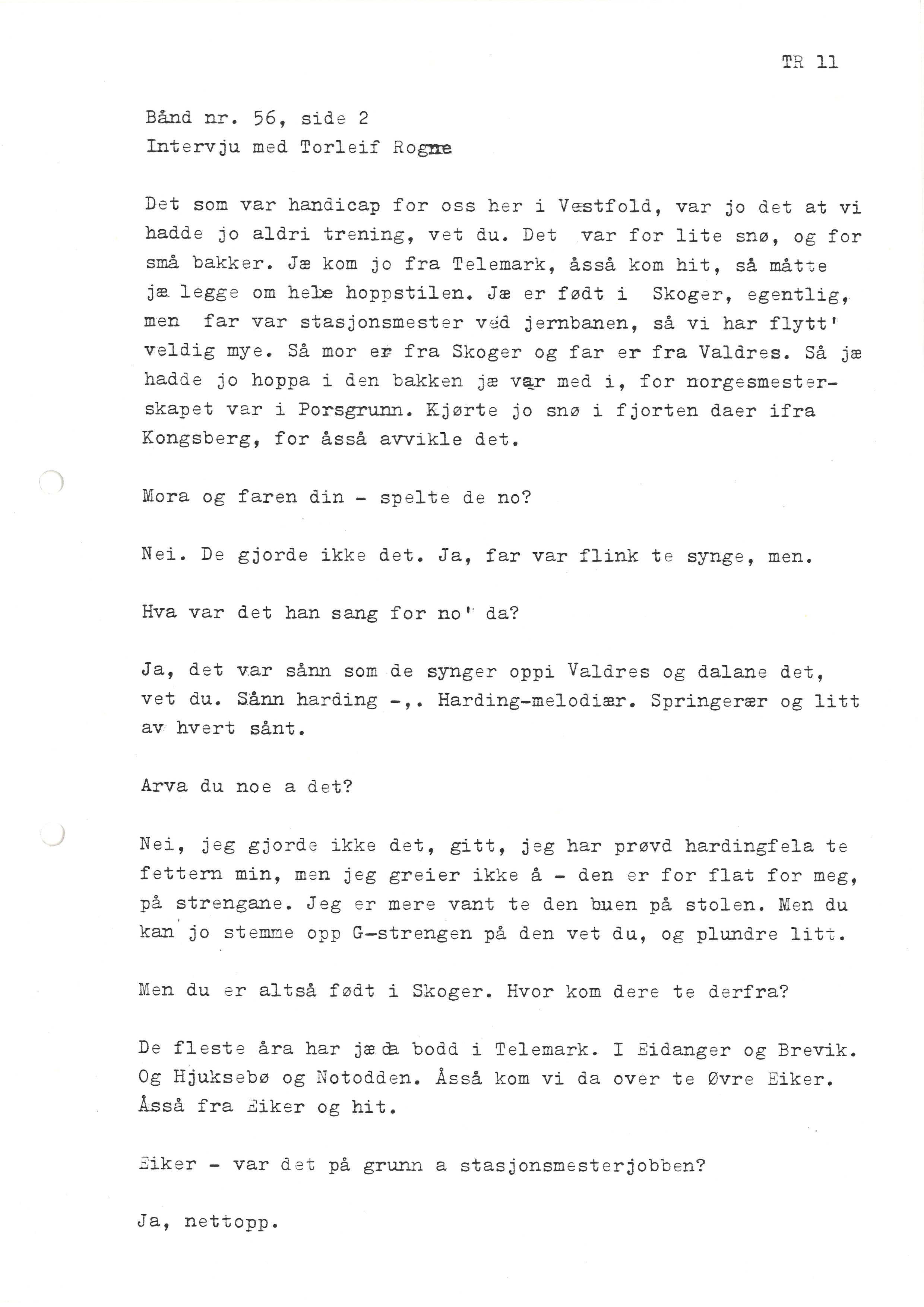 Sa 16 - Folkemusikk fra Vestfold, Gjerdesamlingen, VEMU/A-1868/I/L0001: Informantregister med intervjunedtegnelser, 1979-1986