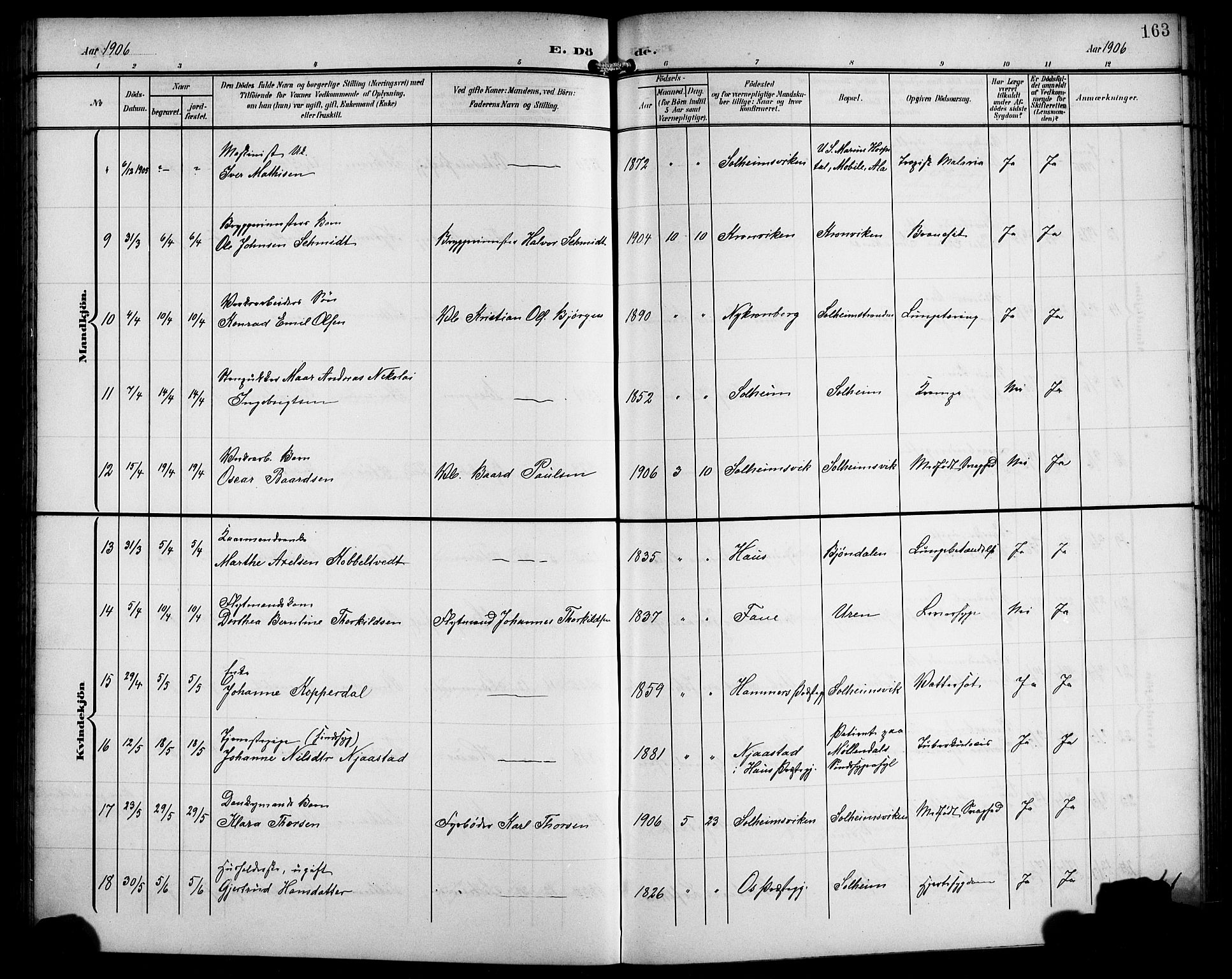 Årstad Sokneprestembete, AV/SAB-A-79301/H/Hab/L0018: Klokkerbok nr. C 1, 1902-1919, s. 163