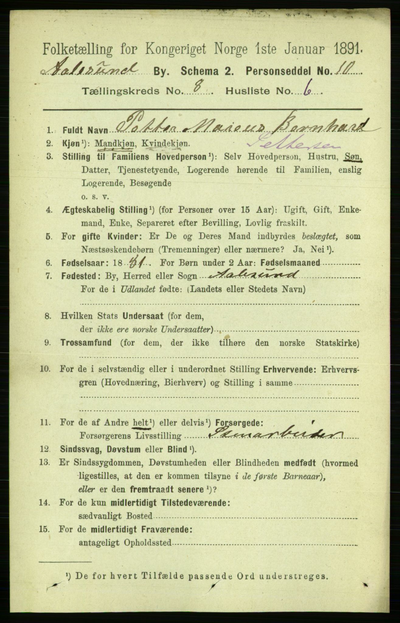 RA, Folketelling 1891 for 1501 Ålesund kjøpstad, 1891, s. 5873
