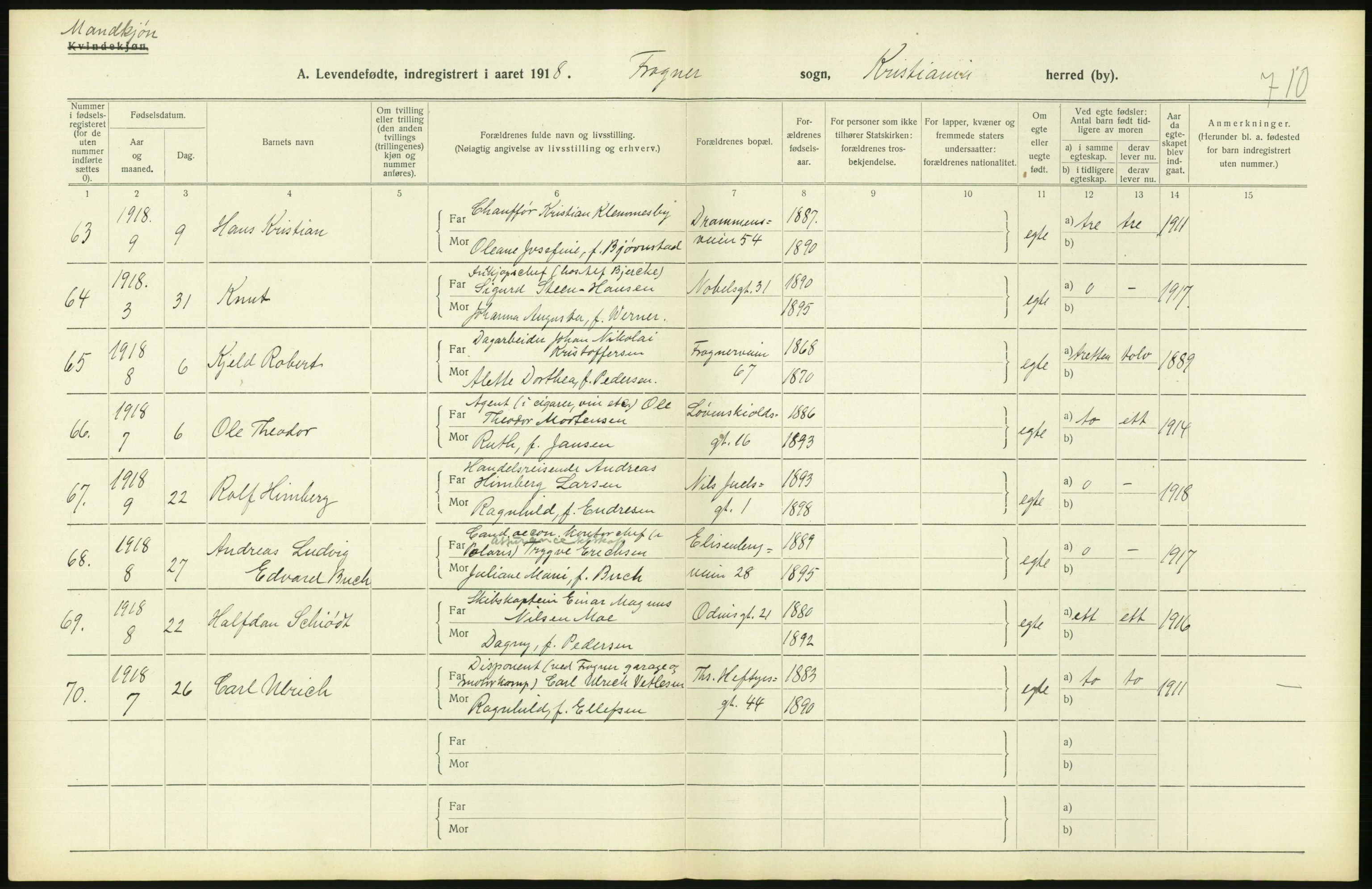 Statistisk sentralbyrå, Sosiodemografiske emner, Befolkning, AV/RA-S-2228/D/Df/Dfb/Dfbh/L0008: Kristiania: Levendefødte menn og kvinner., 1918, s. 696