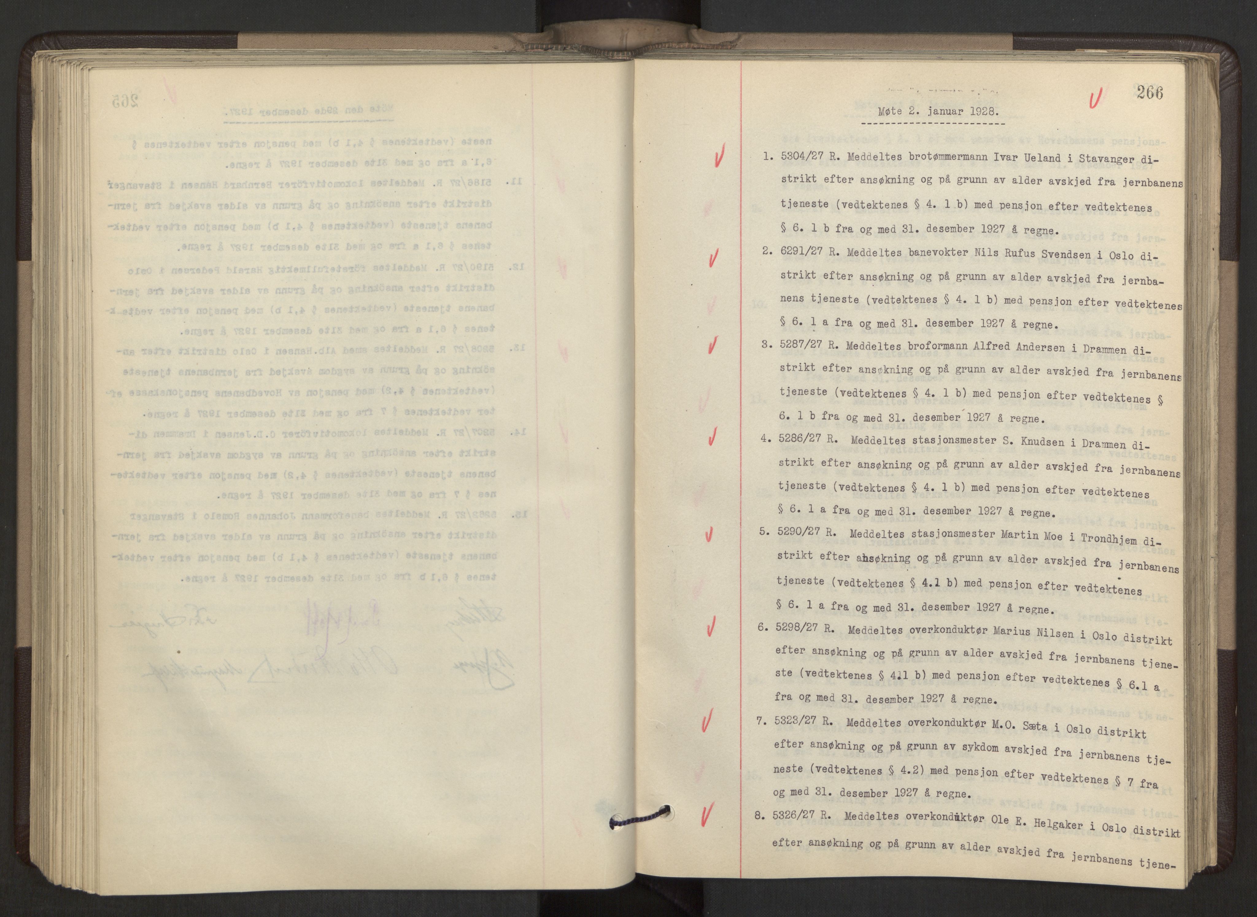 Norges statsbaner, Administrasjons- økonomi- og personalavdelingen, AV/RA-S-3412/A/Aa/L0021: Forhandlingsprotokoll, 1927-1928, s. 266