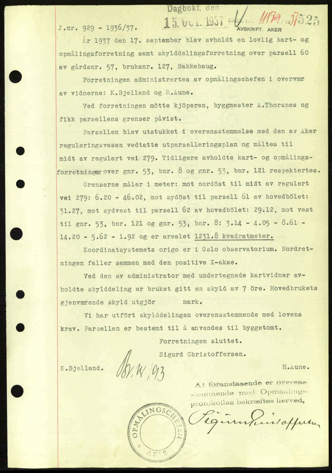Aker herredsskriveri, SAO/A-10896/G/Gb/Gba/Gbab/L0017: Pantebok nr. A148, 1937-1937, Dagboknr: 11179/1937