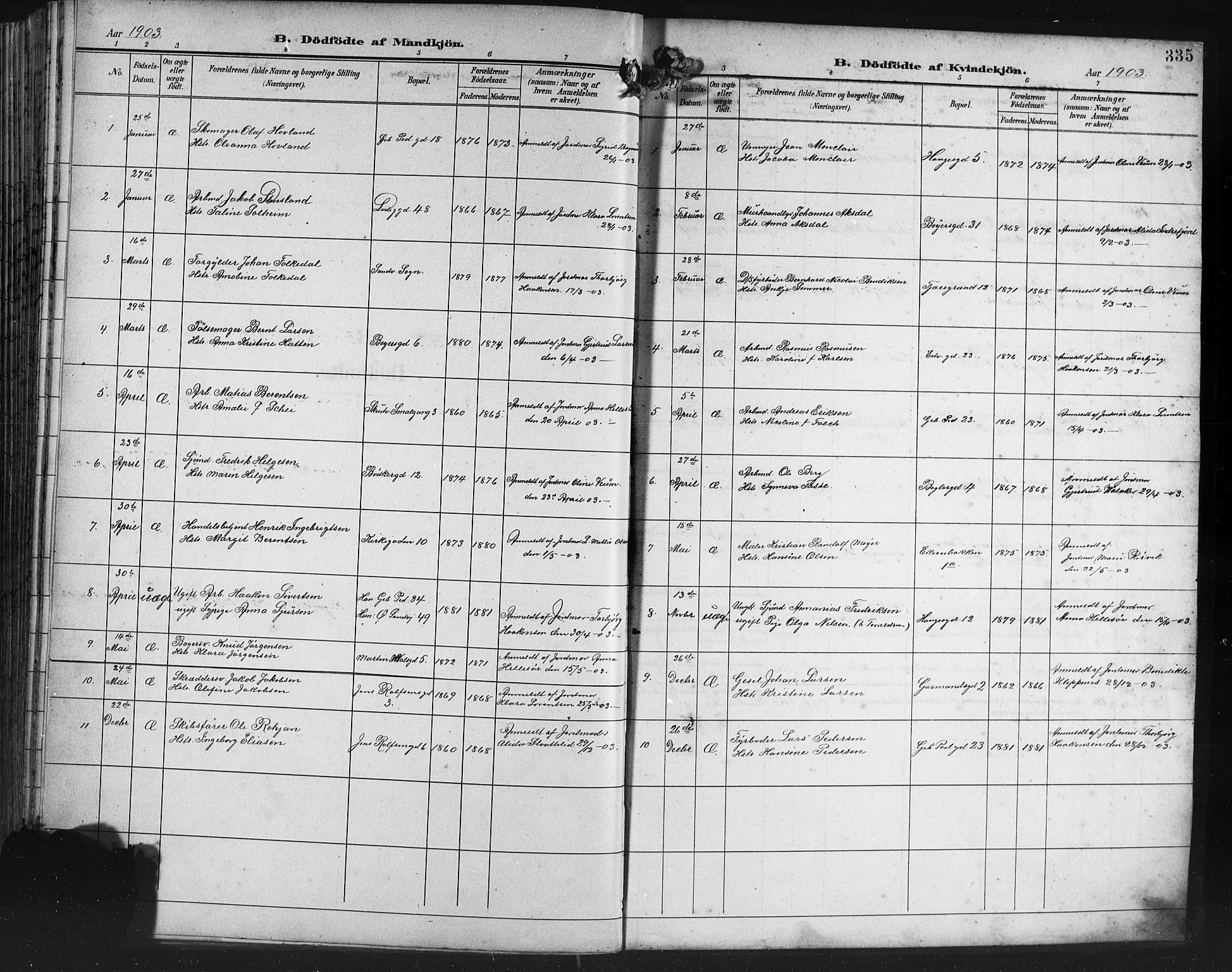 Sandviken Sokneprestembete, AV/SAB-A-77601/H/Hb/L0004: Klokkerbok nr. B 1, 1901-1914, s. 335