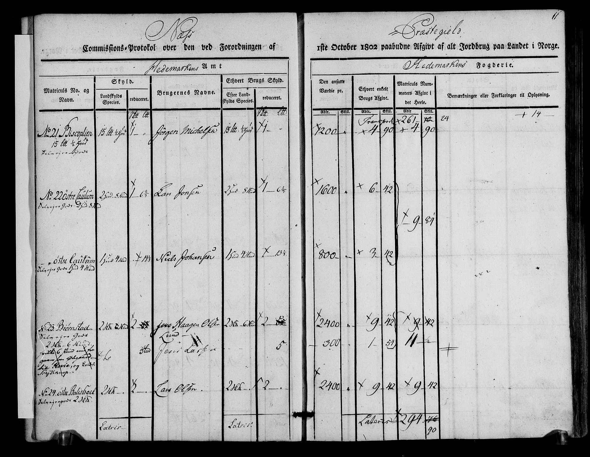 Rentekammeret inntil 1814, Realistisk ordnet avdeling, AV/RA-EA-4070/N/Ne/Nea/L0033: Hedmark fogderi. Kommisjonsprotokoll, 1803, s. 11