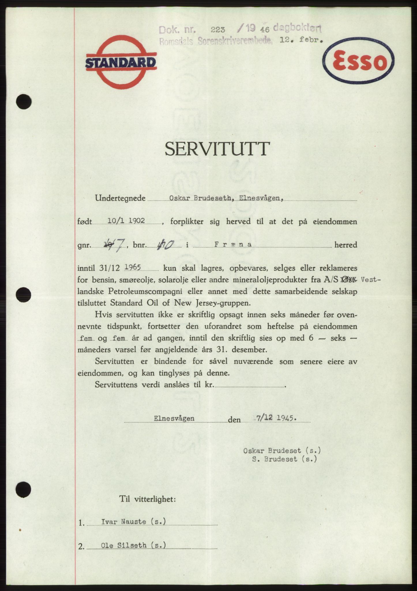 Romsdal sorenskriveri, SAT/A-4149/1/2/2C: Pantebok nr. B3, 1946-1948, Dagboknr: 223/1946