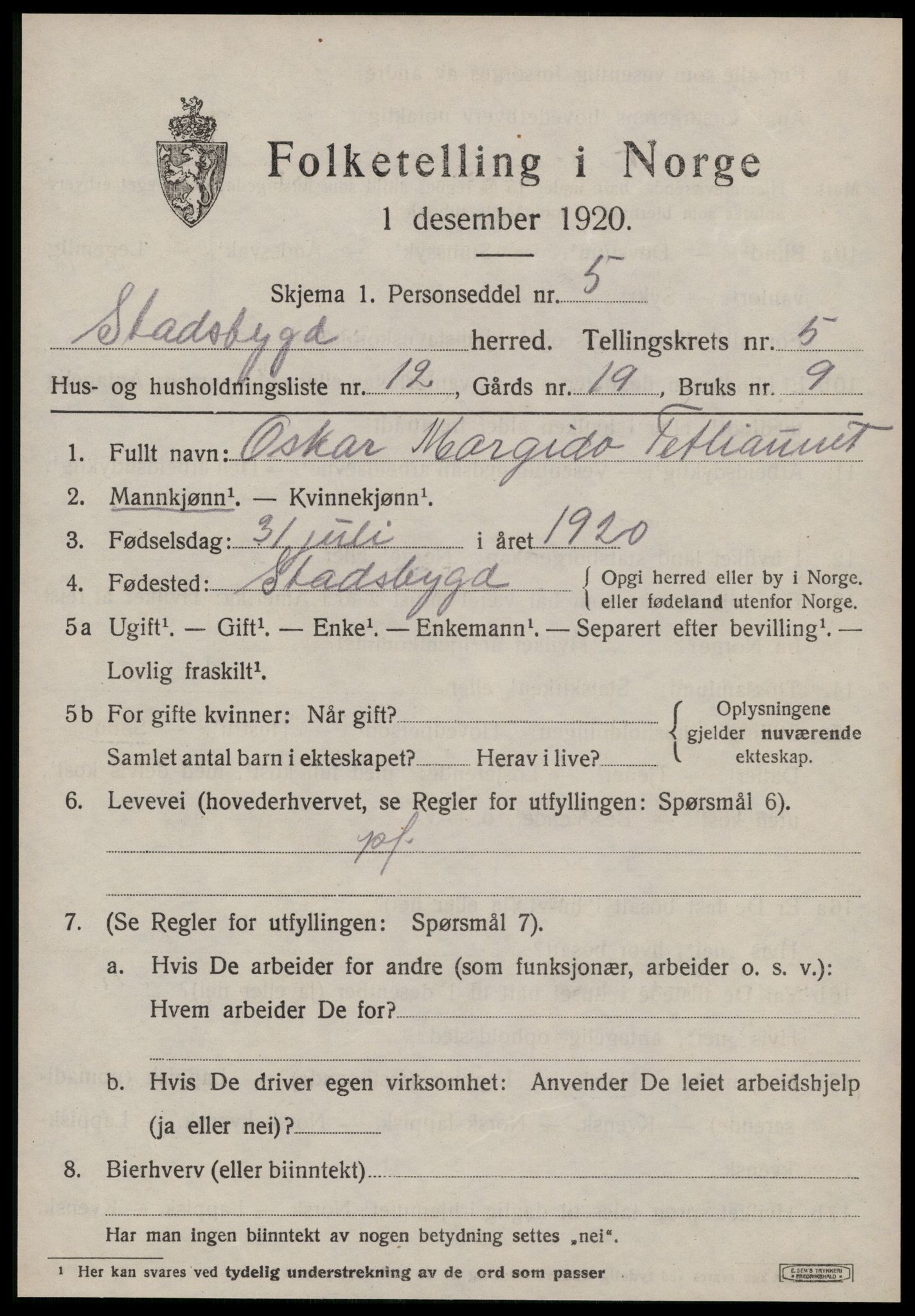 SAT, Folketelling 1920 for 1625 Stadsbygd herred, 1920, s. 2842
